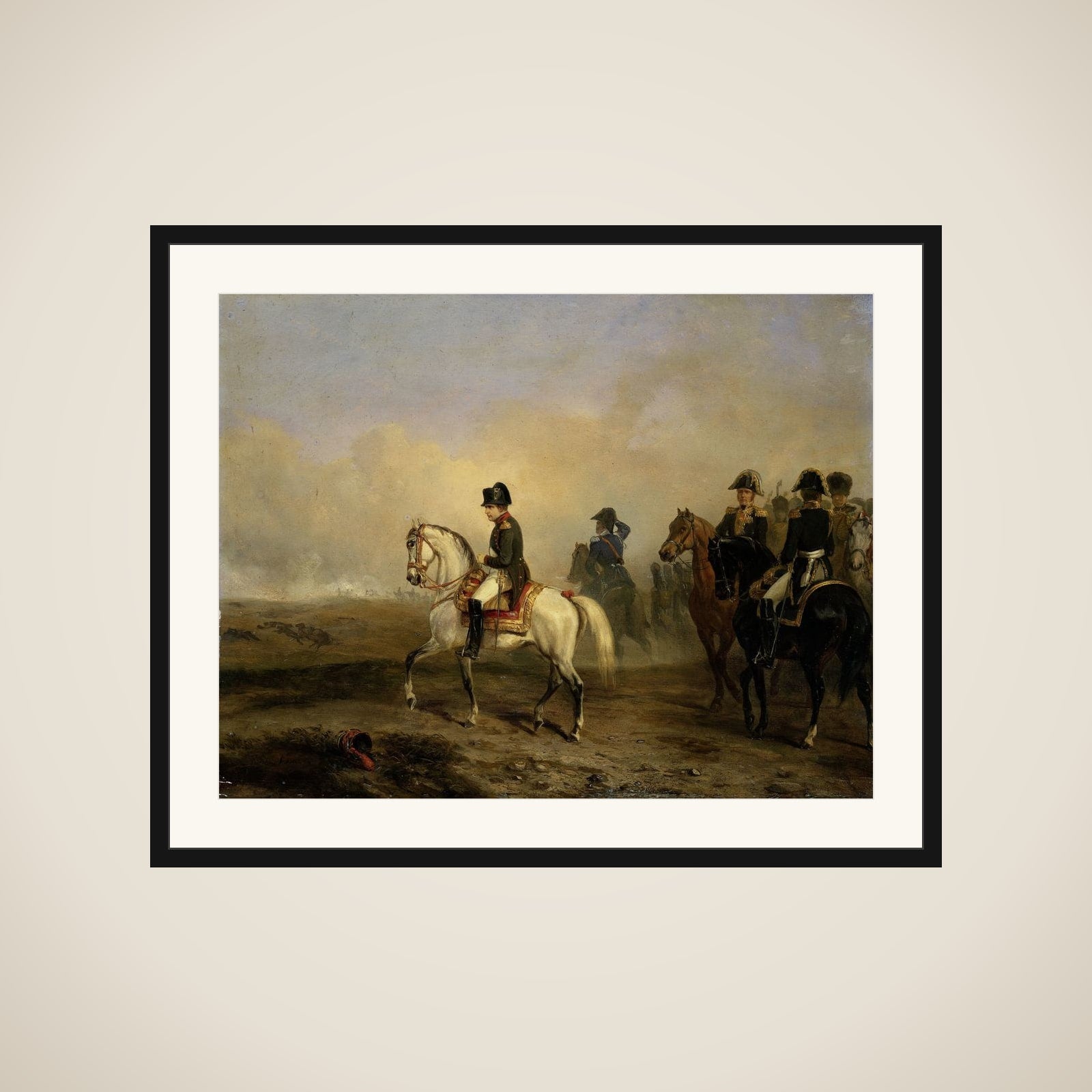 Keizer Napoleon I en zijn staf te paard framed