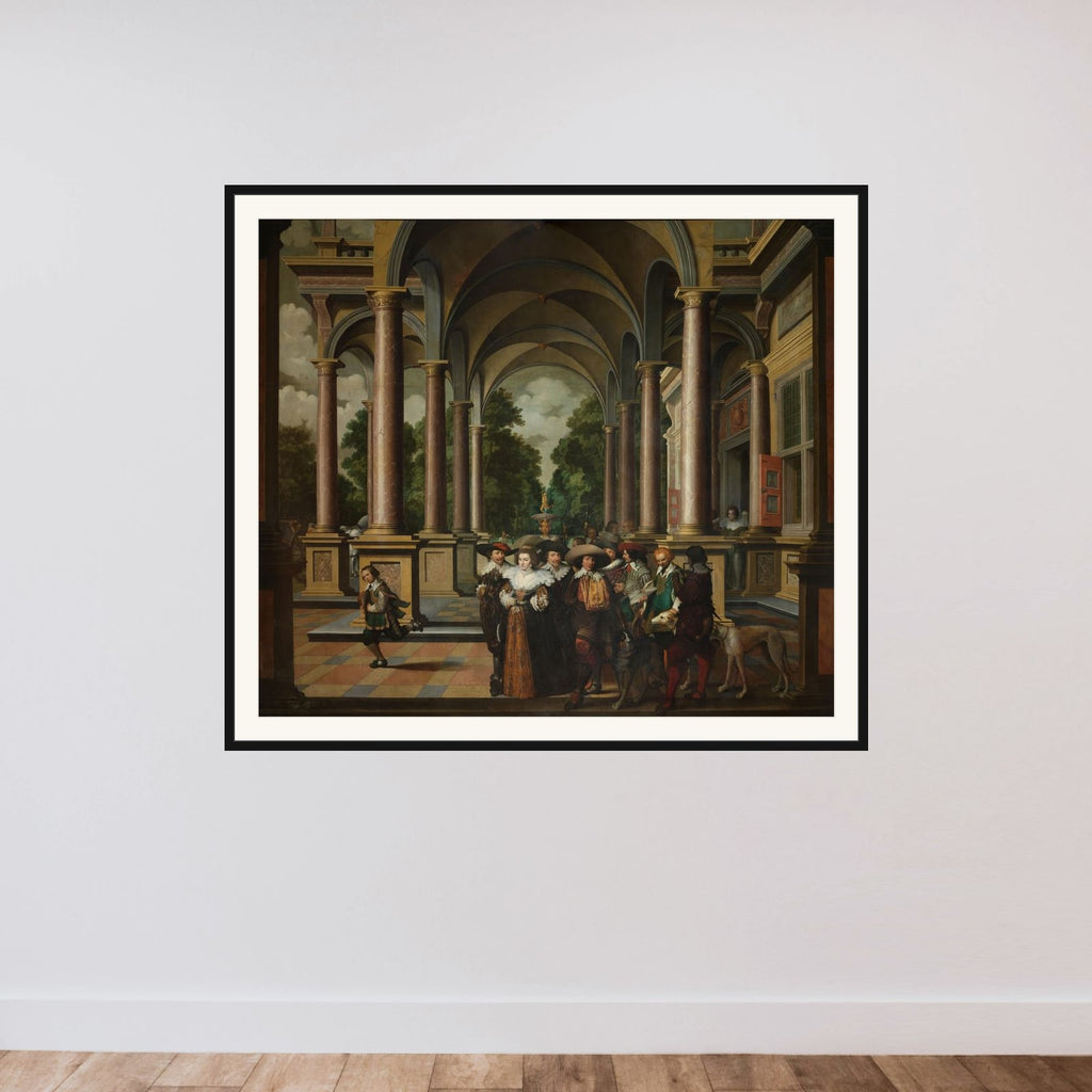 Gallery of a Palace with Ornamental Architecture and Columns framed — shown to scale
