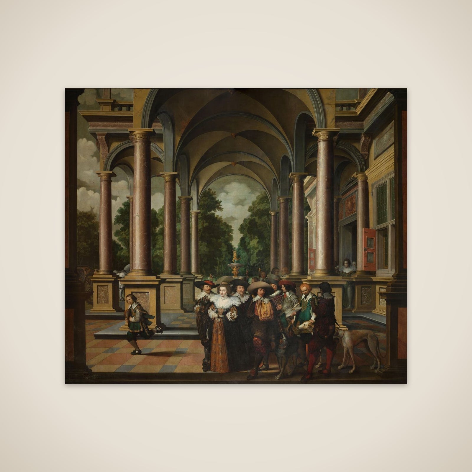 Gallery of a Palace with Ornamental Architecture and Columns unframed print