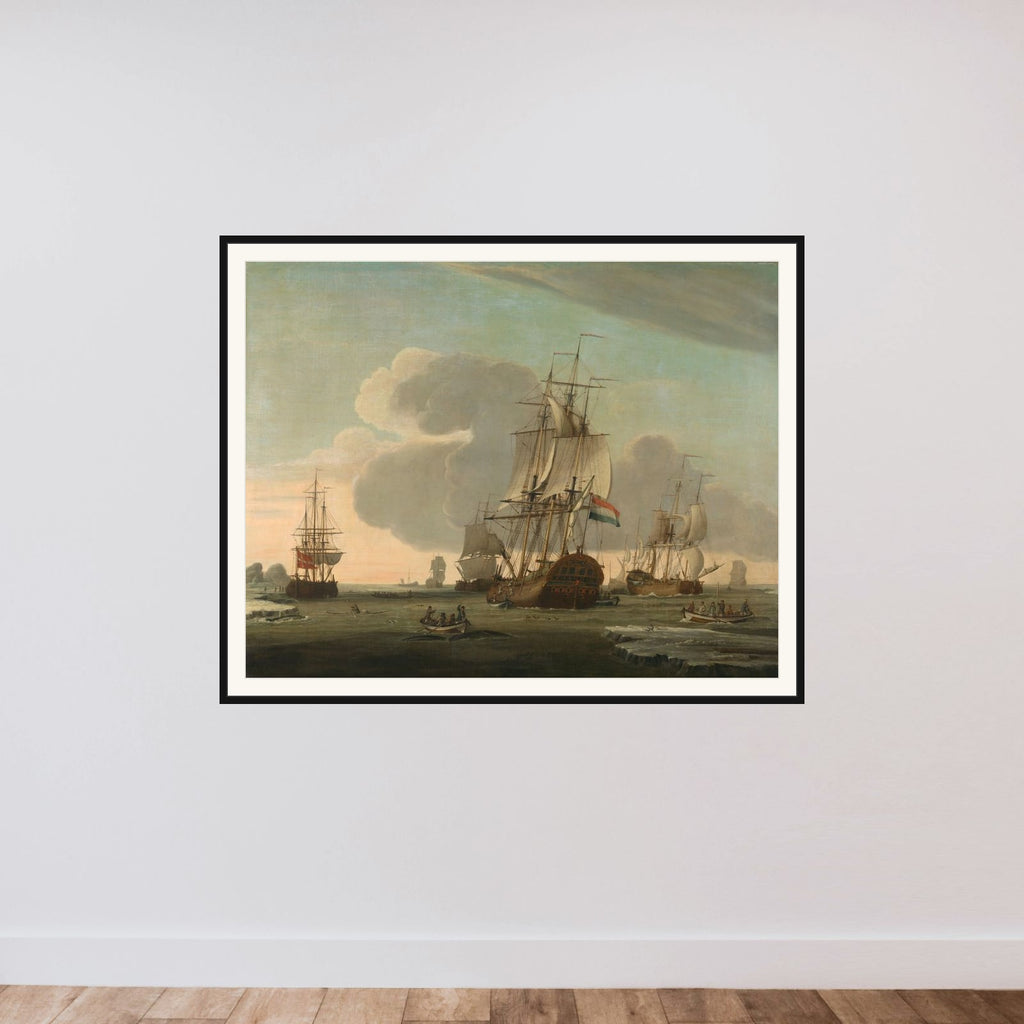 "The Groenlandvaarder ""Zaandam"" of the Shipping Company Claes Taan and Son, Zaandam, on a Whale Hunt" framed — shown to scale
