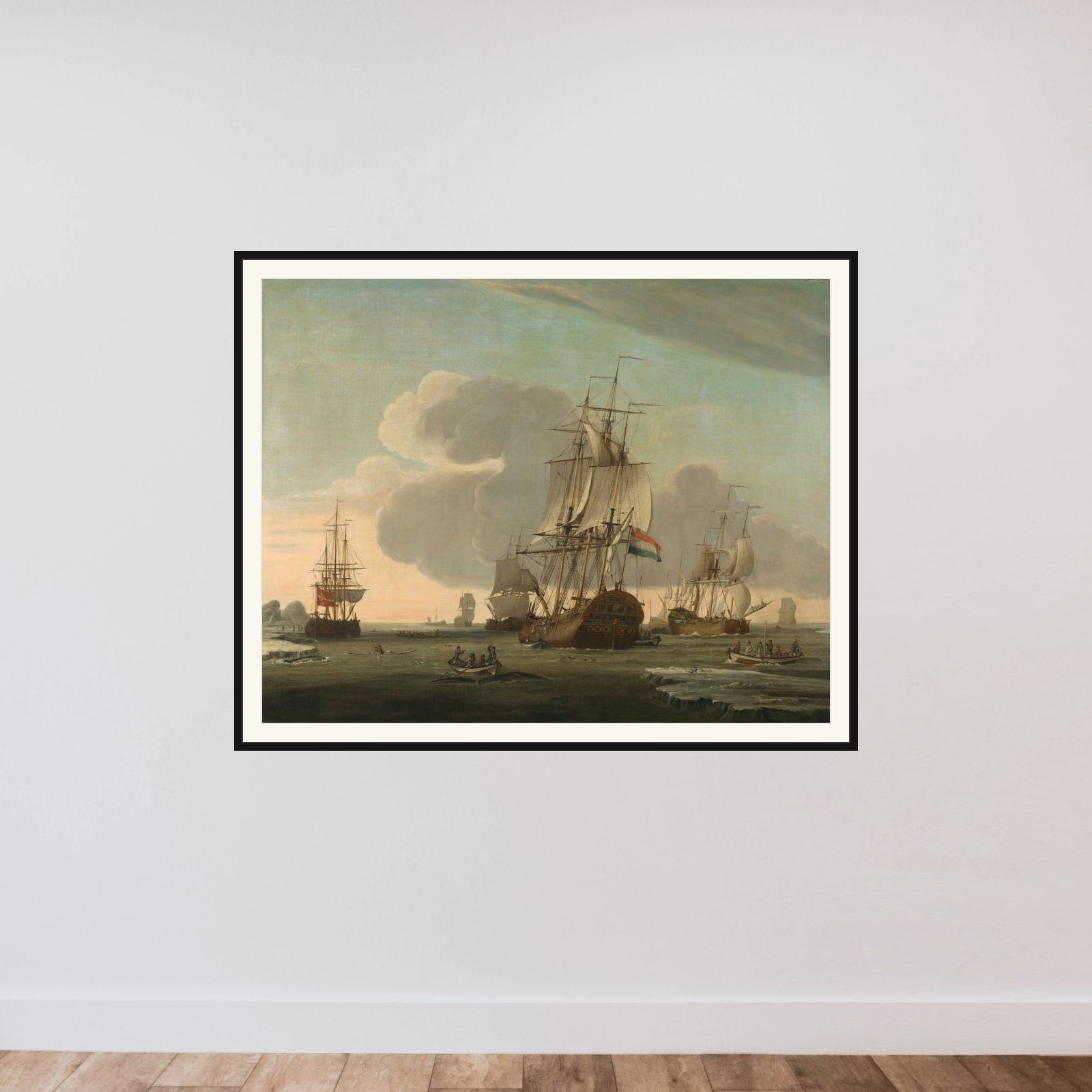 "The Groenlandvaarder ""Zaandam"" of the Shipping Company Claes Taan and Son, Zaandam, on a Whale Hunt" framed — shown to scale