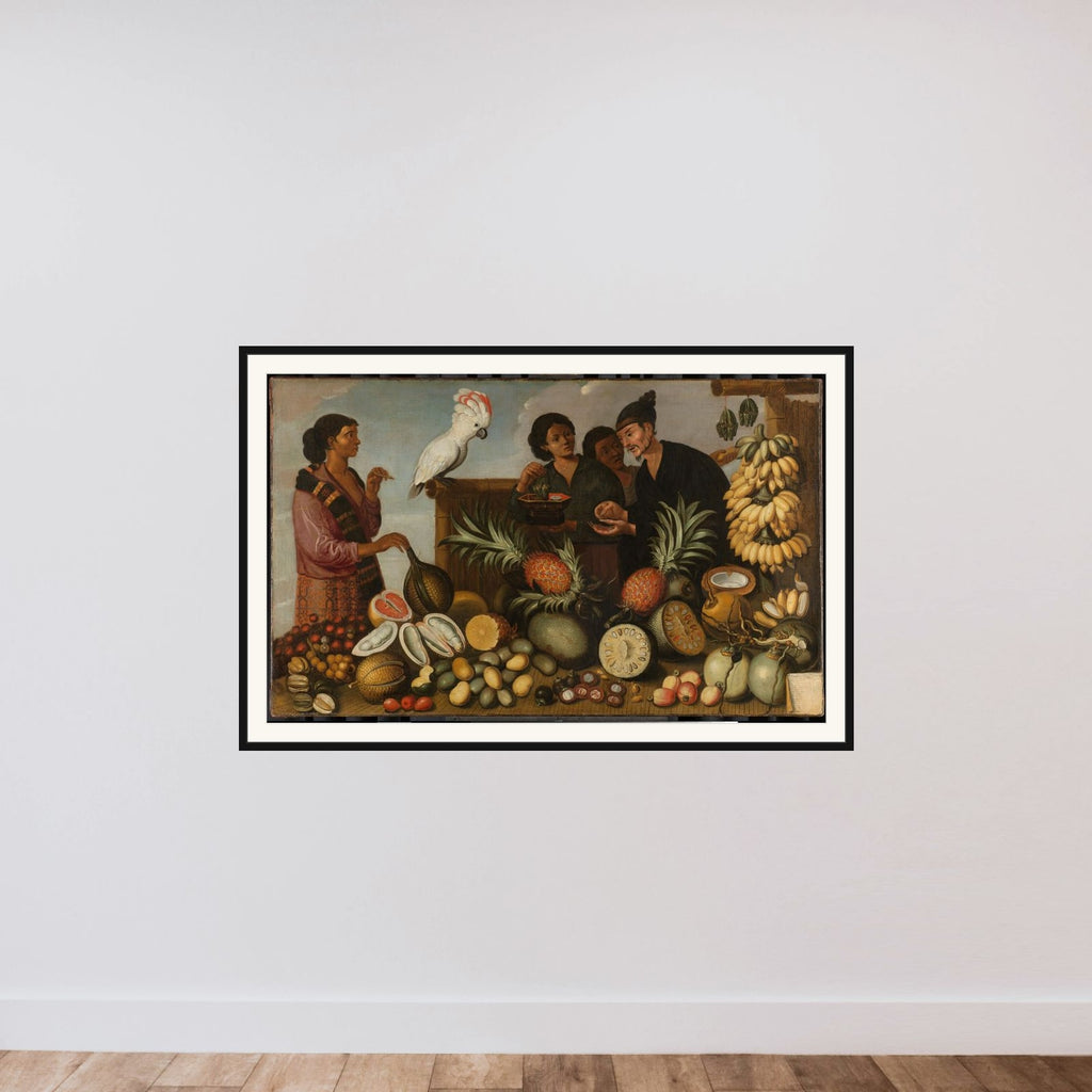 East Indian Market Stall in Batavia framed — shown to scale