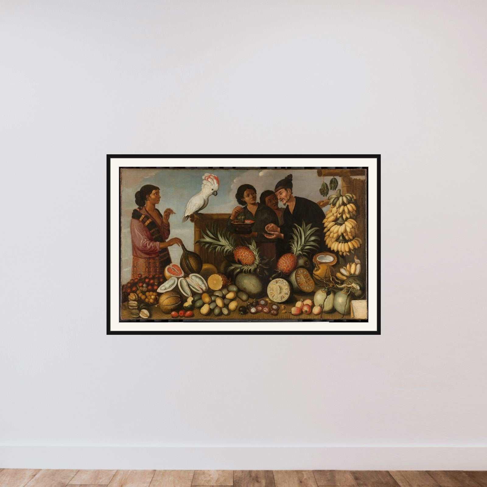 East Indian Market Stall in Batavia framed — shown to scale