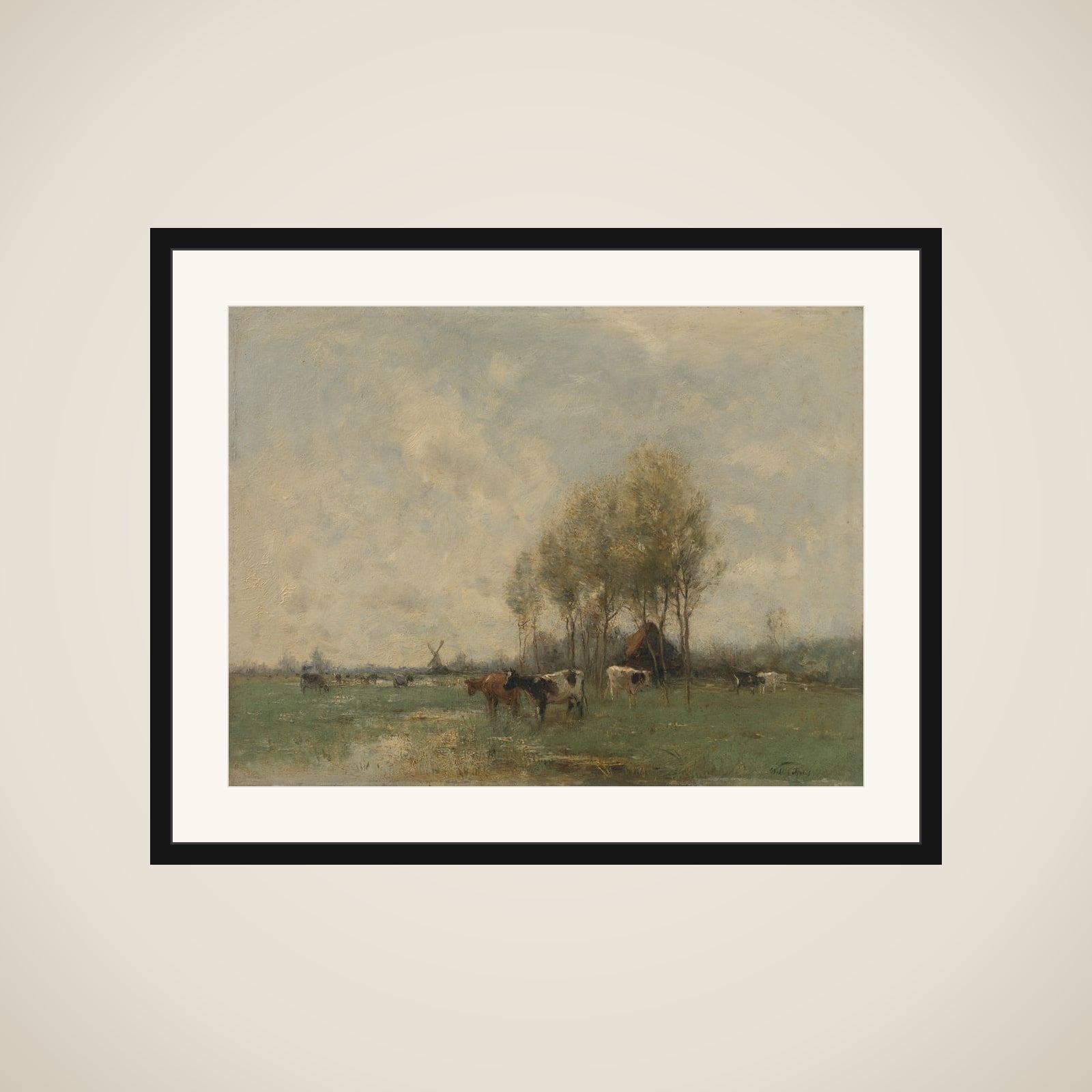 Weide met koeien framed