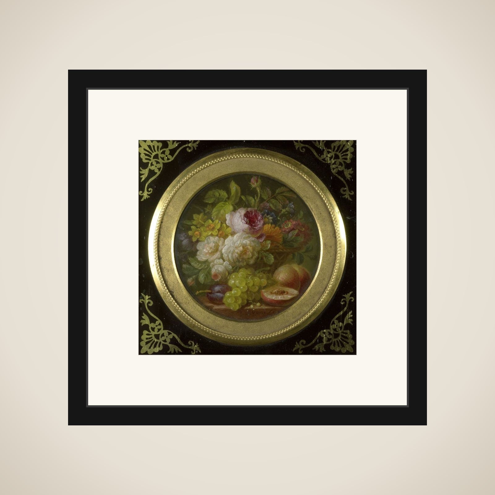 Still Life with Flowers and Fruits framed