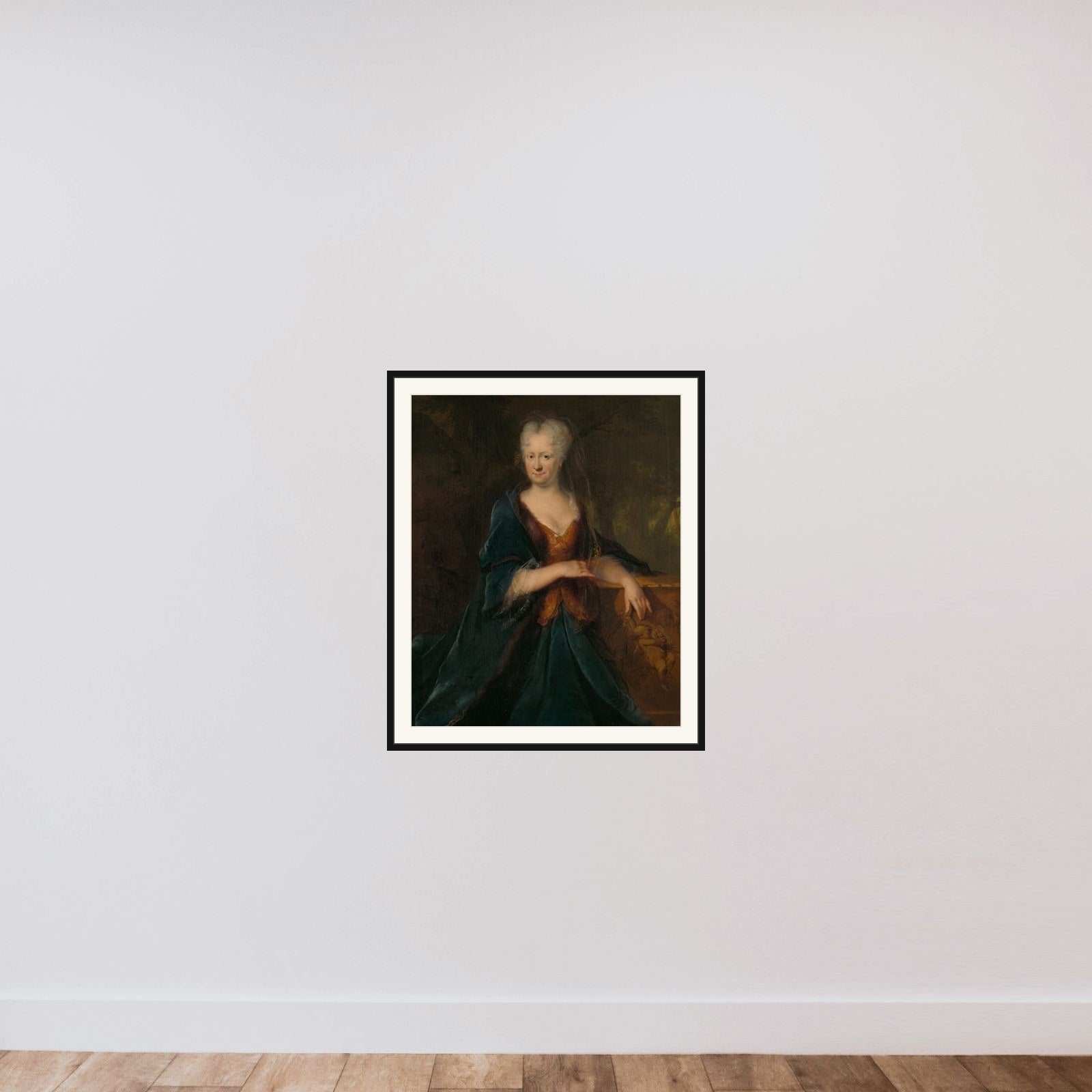 Portrait of Louise Christina Trip, wife of Gerrit Sichterman framed — shown to scale