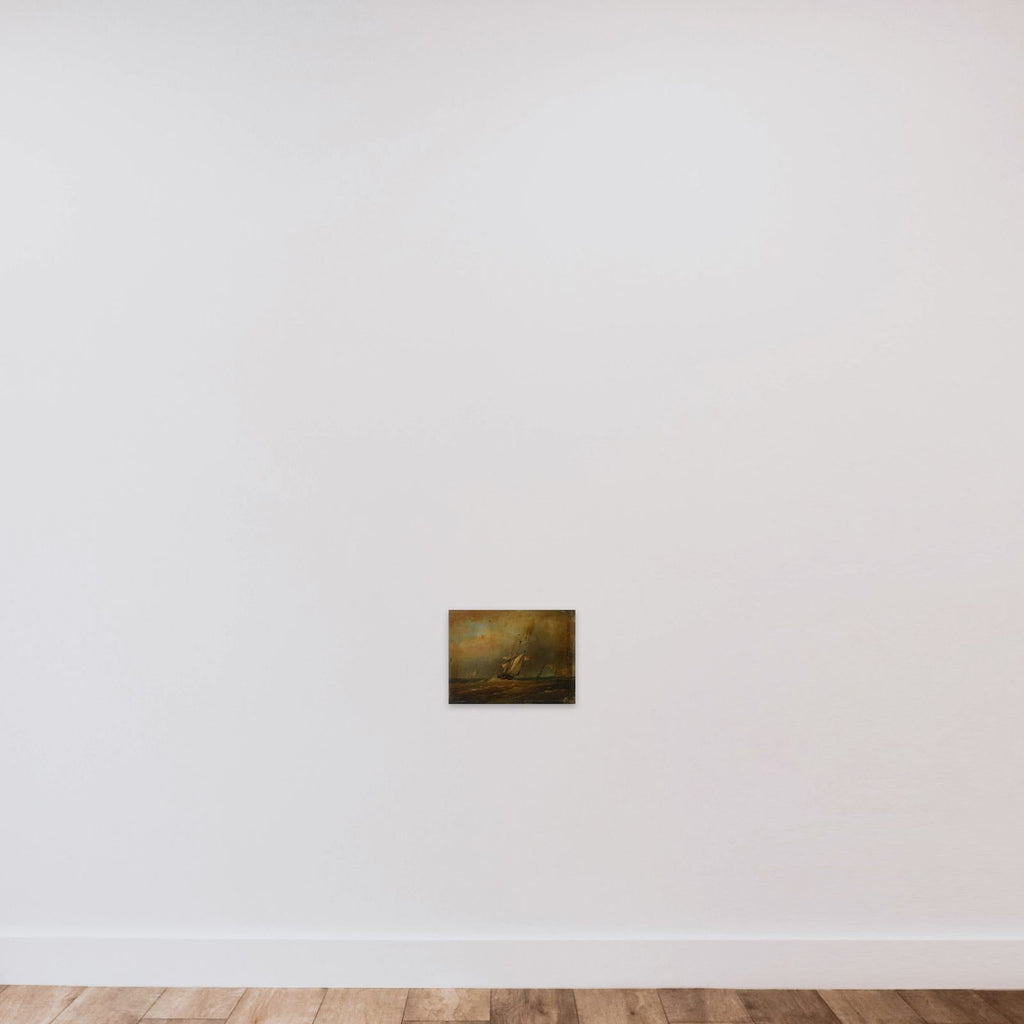 Woelige zee met zeilschepen unframed — shown to scale