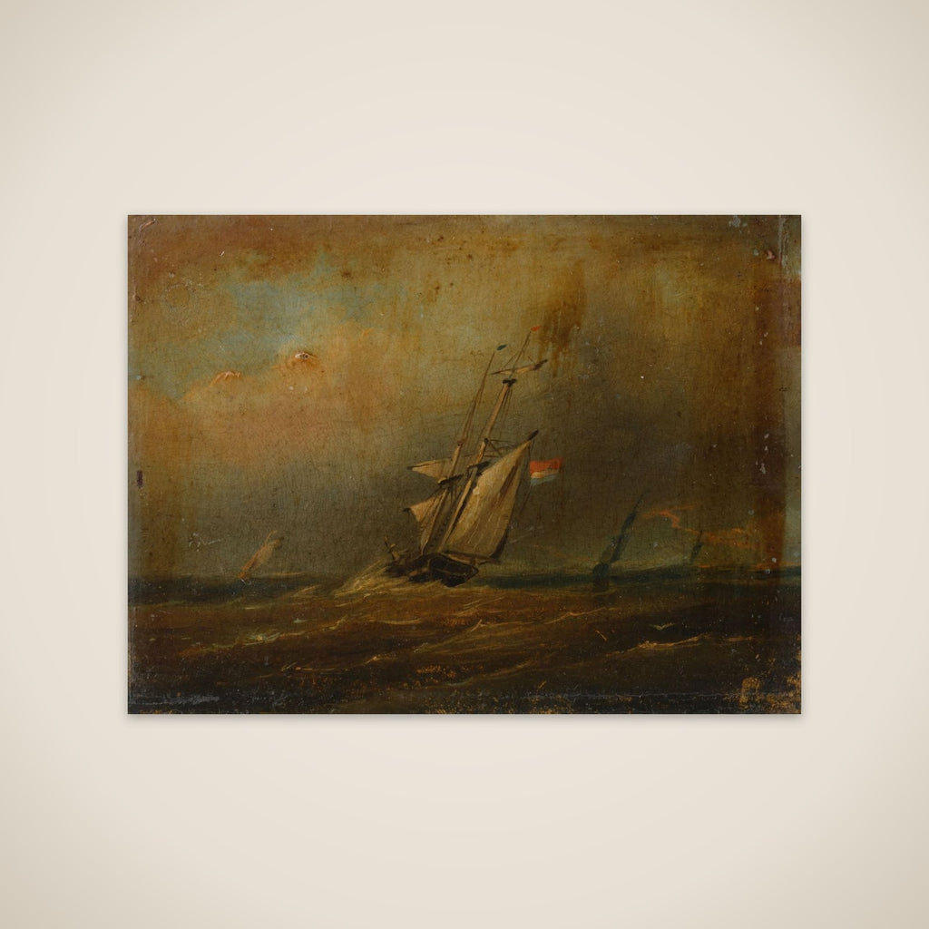 Woelige zee met zeilschepen unframed print