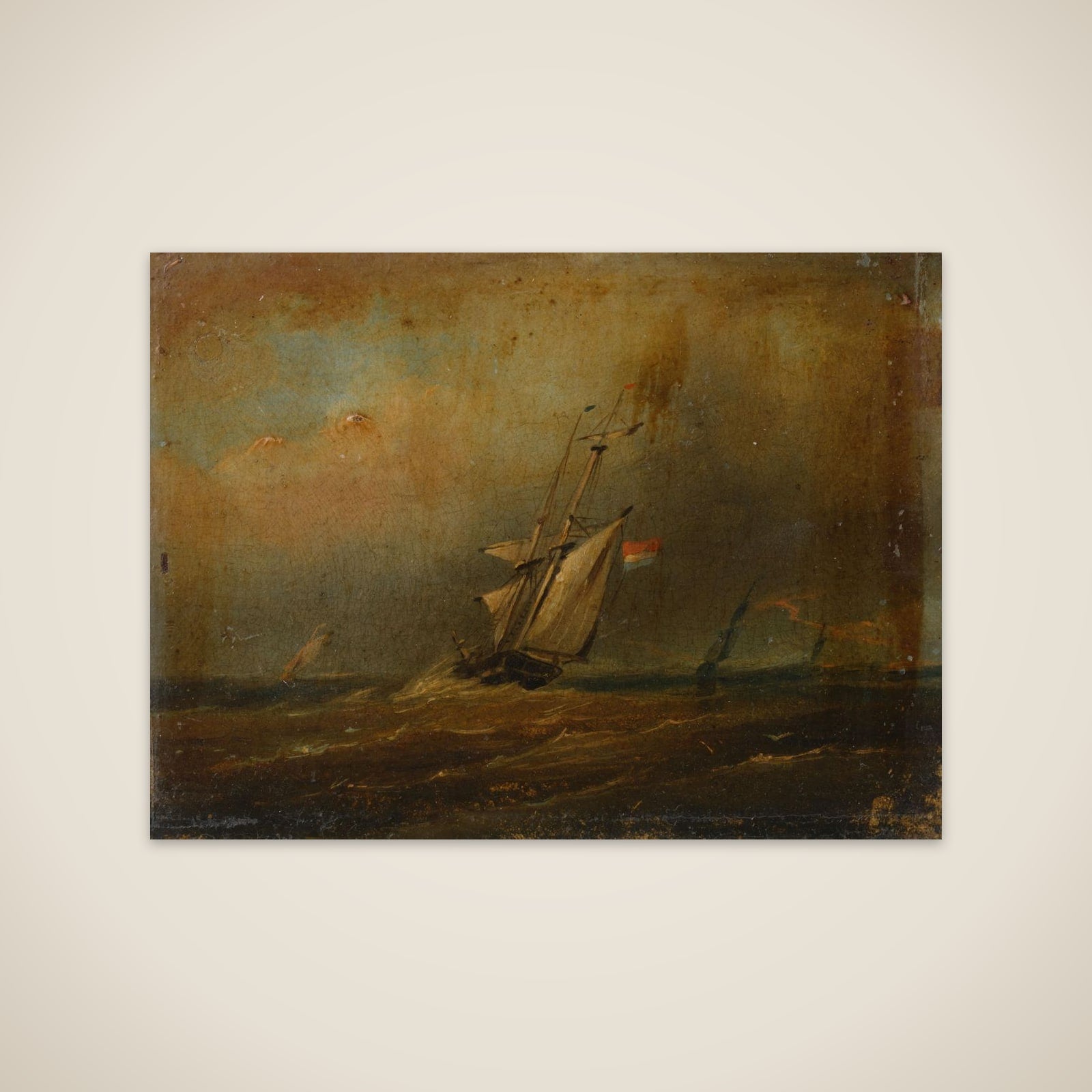Woelige zee met zeilschepen unframed print