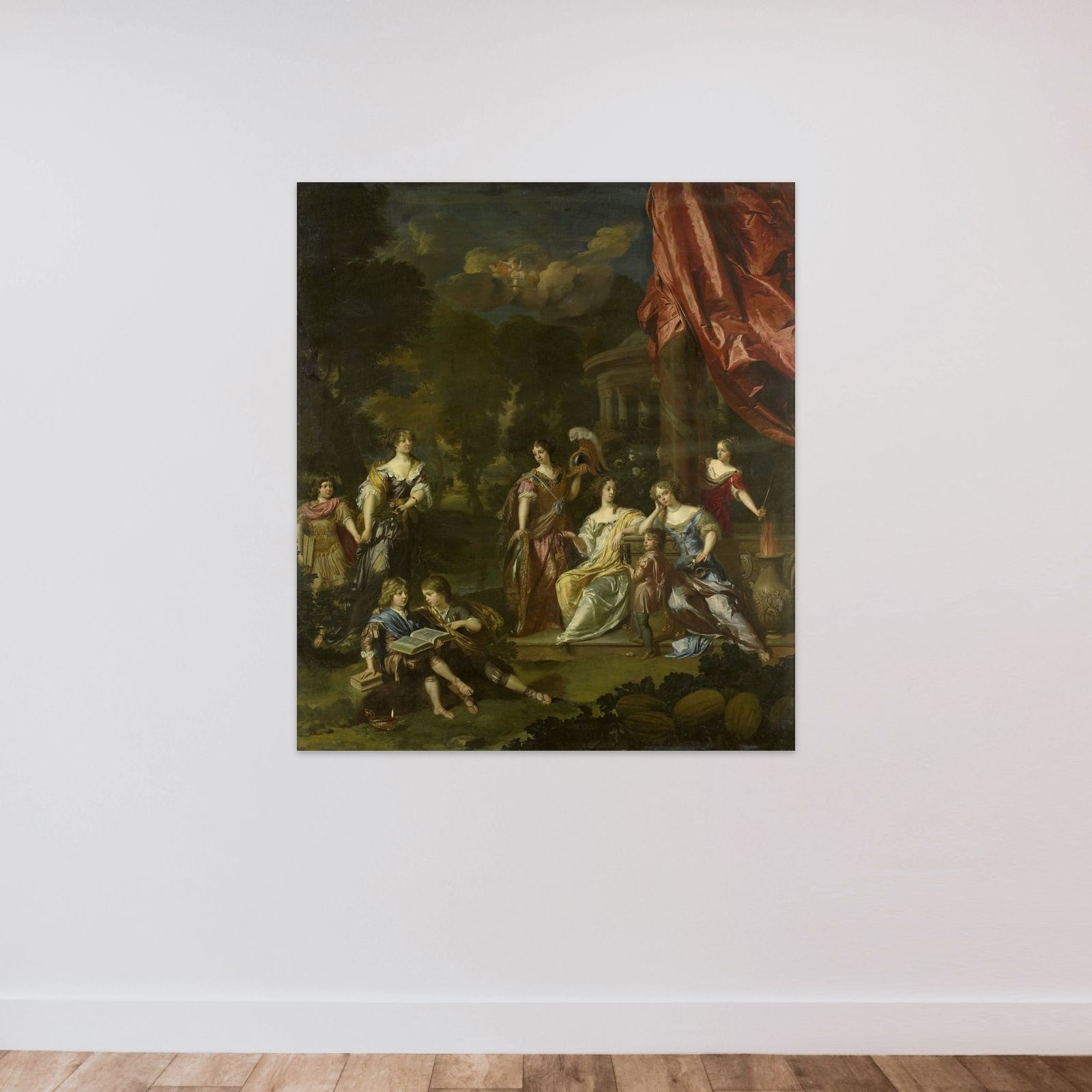 Allegorizing Group Portrait of the Children of Diederic Pietersz van Leyden van Leeuwen, Burgomaster of Leiden, and Alida Paets unframed — shown to scale