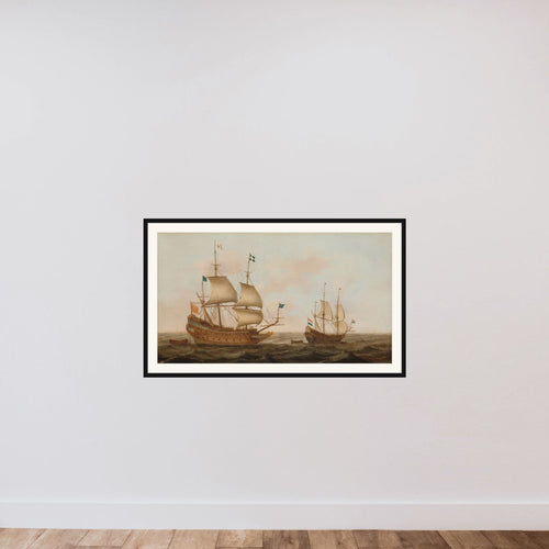 A Warship Built for France and a Dutch Yacht under Sail framed — shown to scale