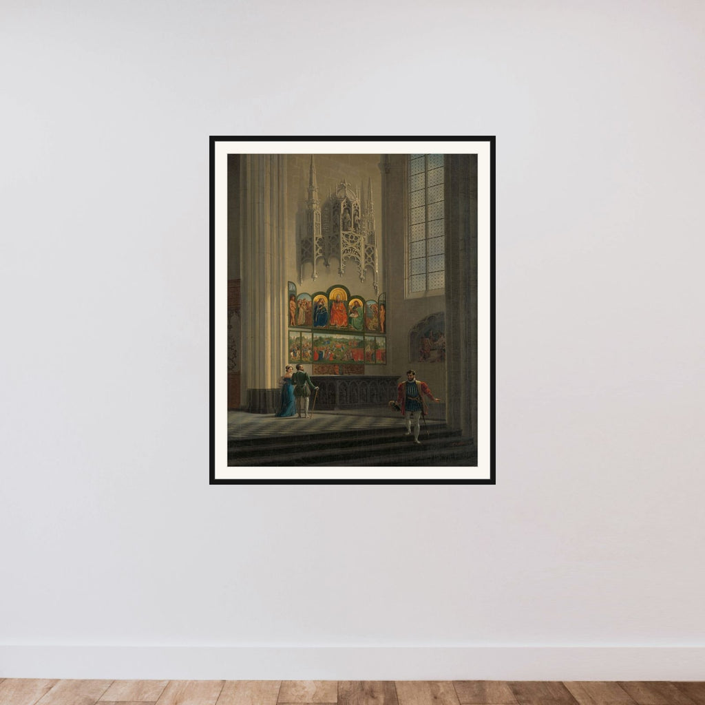 The Ghent Altarpiece by the van Eyck Brothers in St Bavo Cathedral in Ghent framed — shown to scale
