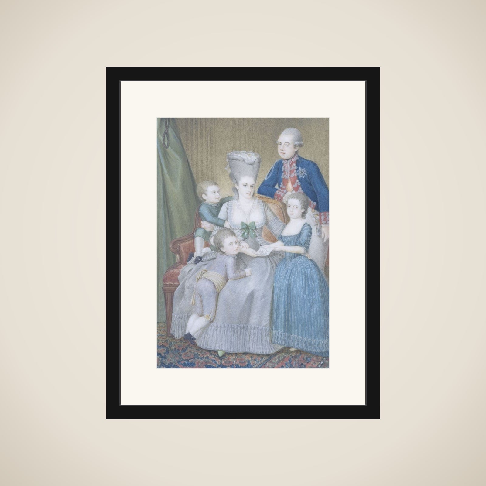 Willem V (1748-1806), prins van Oranje-Nassau, met zijn vrouw Frederika Sophia Wilhelmina van Pruisen en hun kinderen Frederica Louisa Wilhelmina, Willem Frederik en Willem George Frederik framed