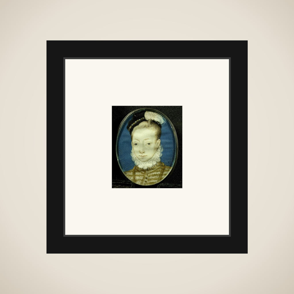 Jacobus Stuart (1566-1625), de latere koning Jacobus I van Engeland, op ongeveer tienjarige leeftijd framed