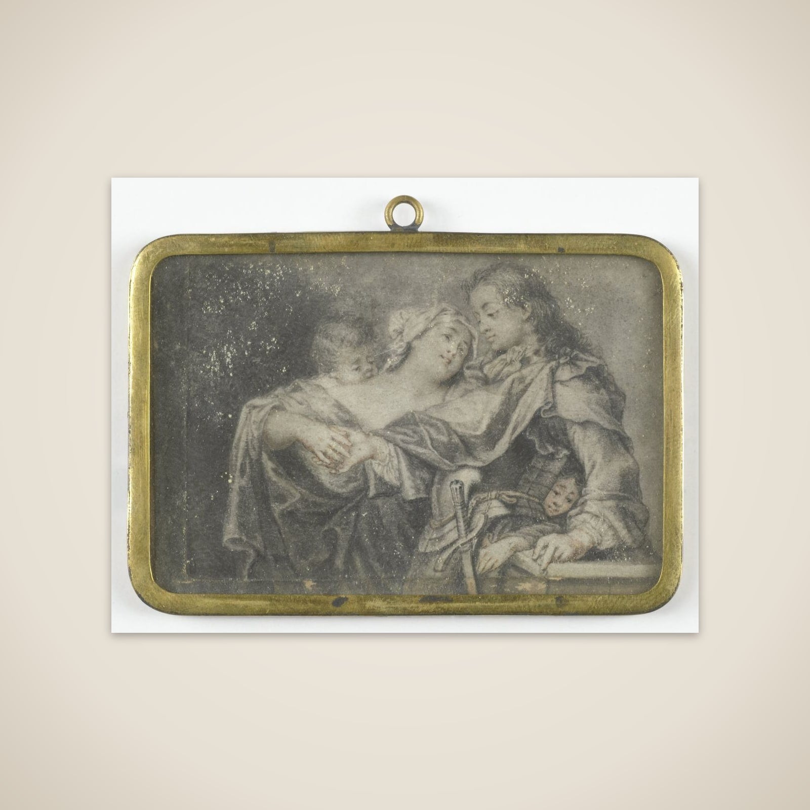 A young woman die een krijgsman afleidt terwijl een van haar children hem berooft unframed print