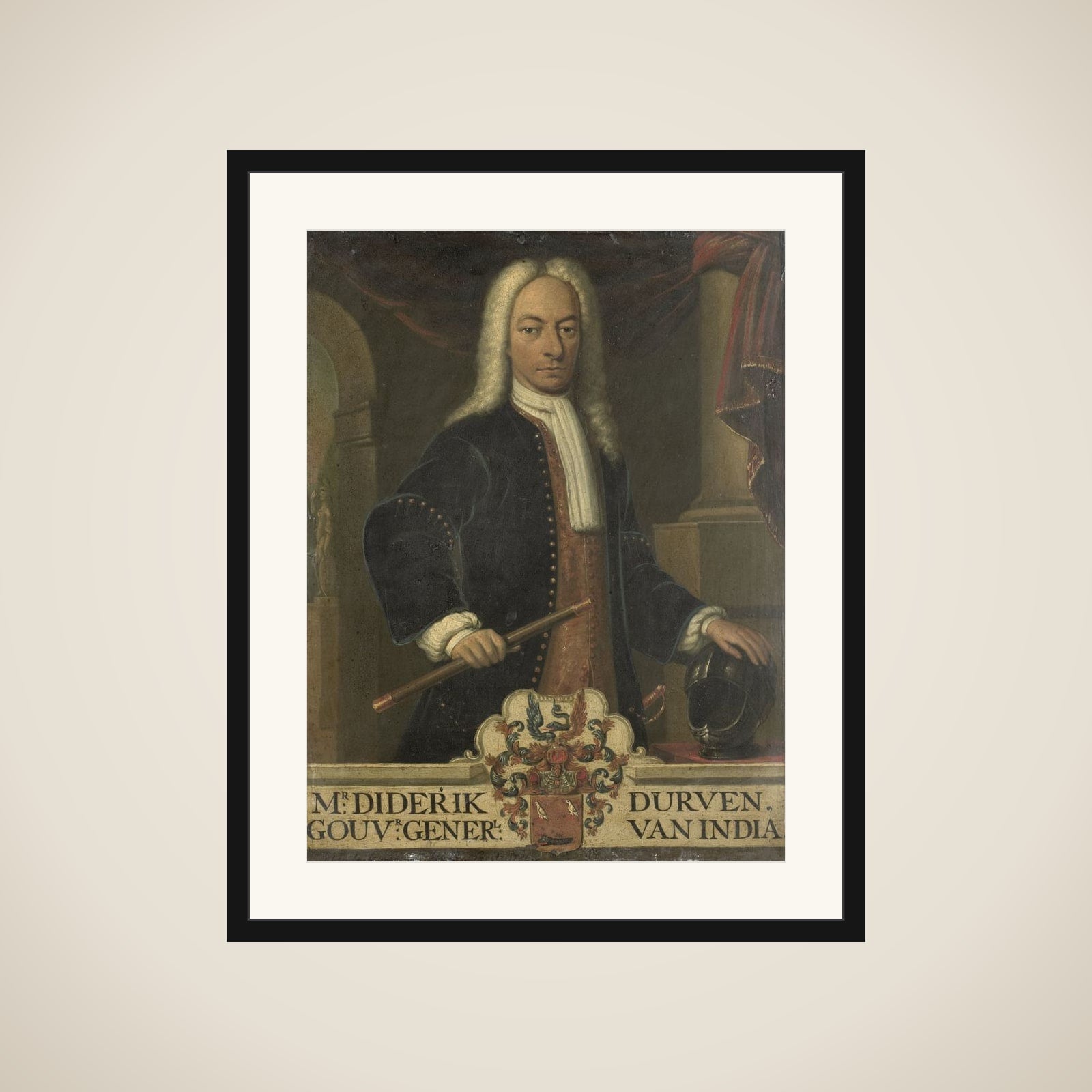 Portrait of Diederik van Durven, Governor-General of the Dutch East Indies framed