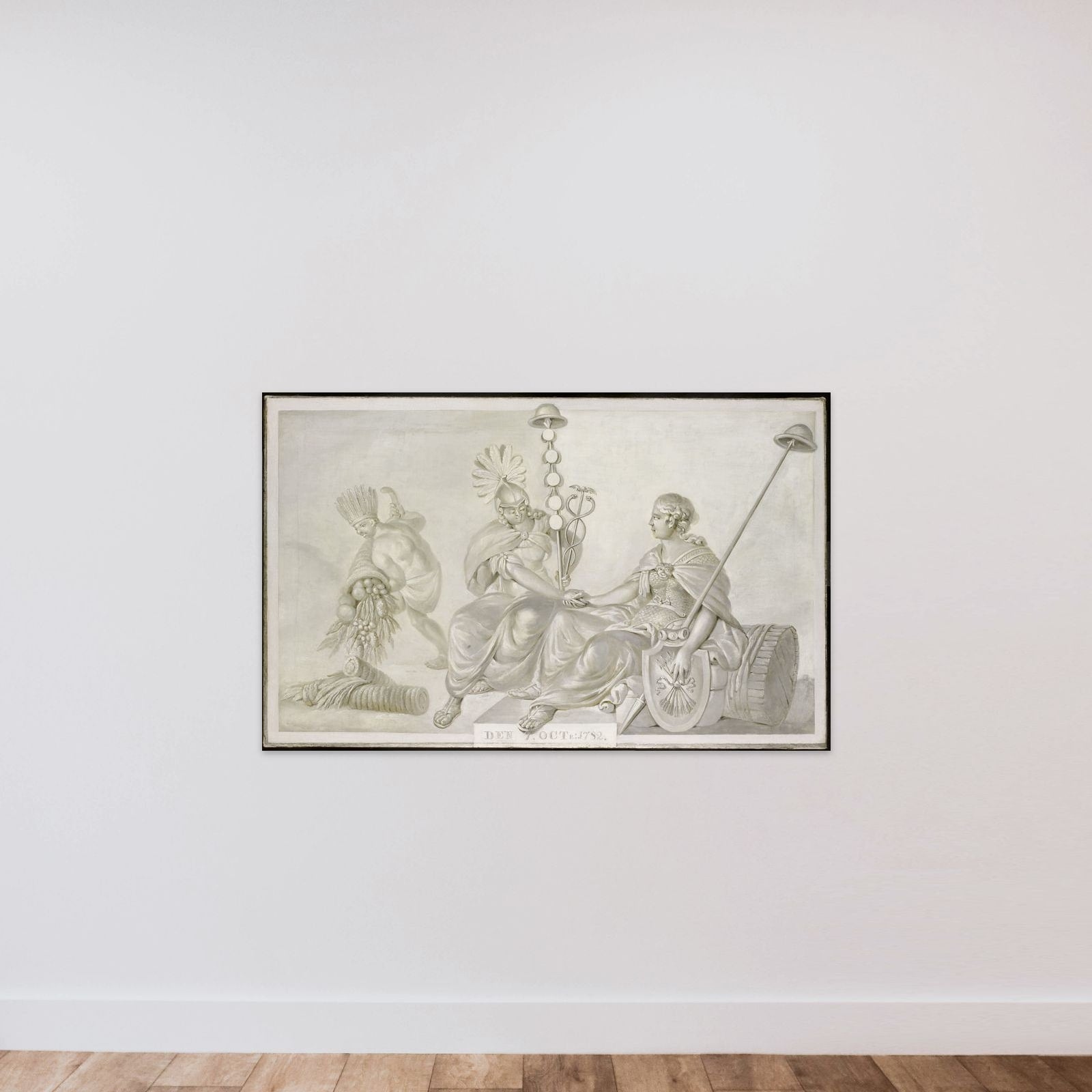 Allegory of the 'Treaty of Friendship and Commerce between the States General of the United Netherlands and the United States of America', The Hague, 7 October 1782 unframed — shown to scale