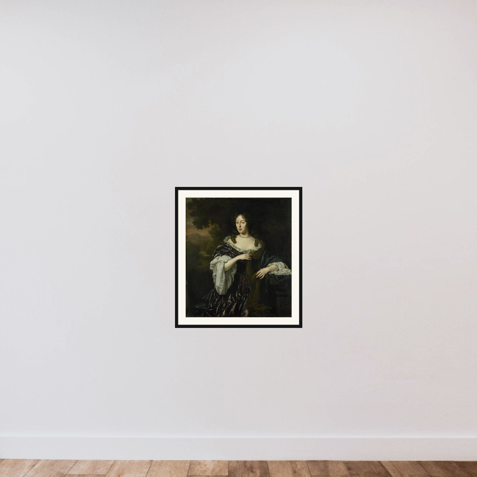Portrait of Maria Schaep, Wife of Hendrick Bicker framed — shown to scale