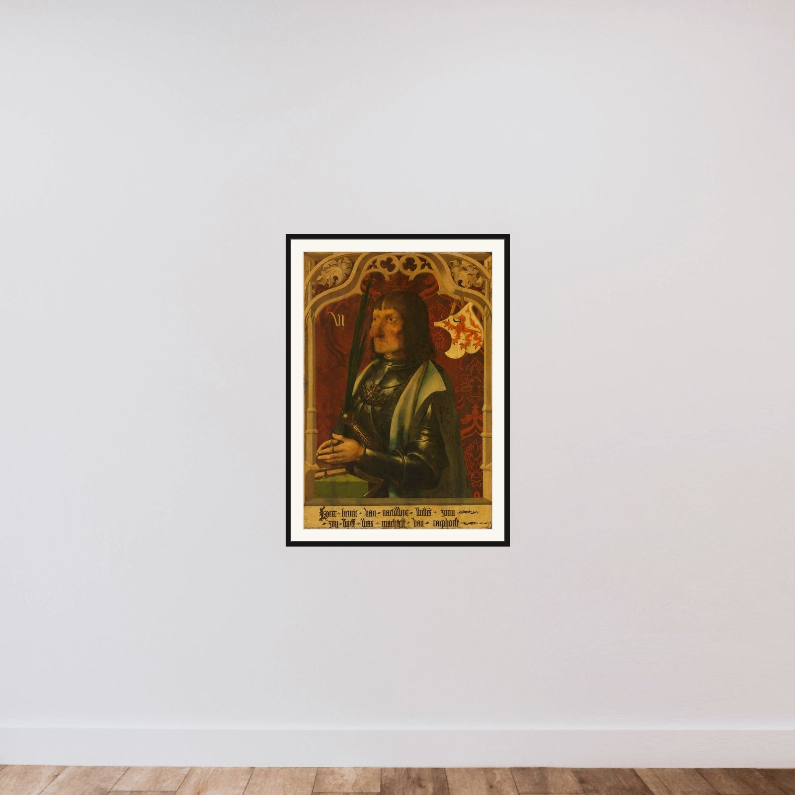 Portrait of Hendrik IV of Naaldwijk, Knight and Hereditary Marshall of Holland framed — shown to scale