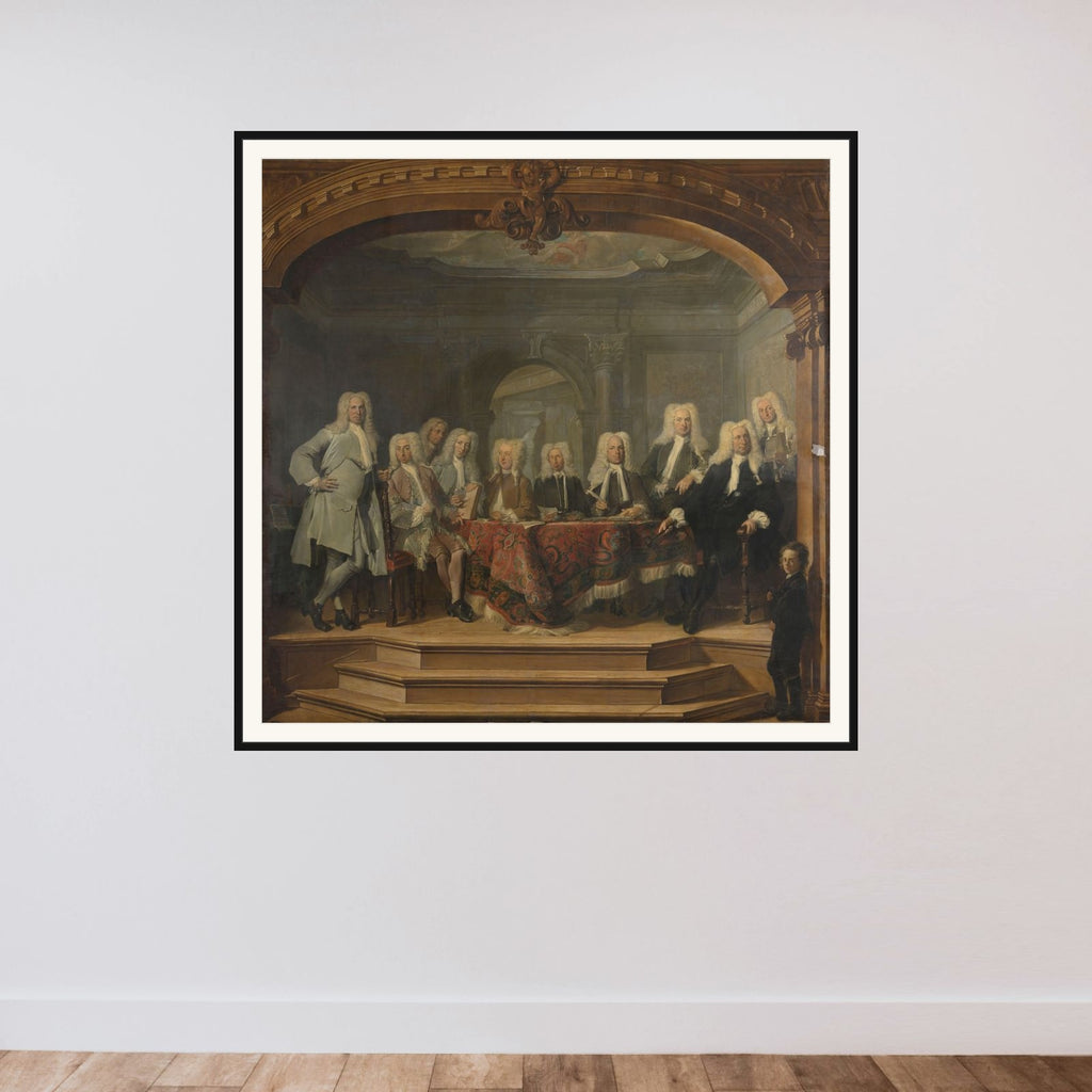 Regents of the Aalmoezeniersweeshuis Orphanage in Amsterdam, 1729 framed — shown to scale