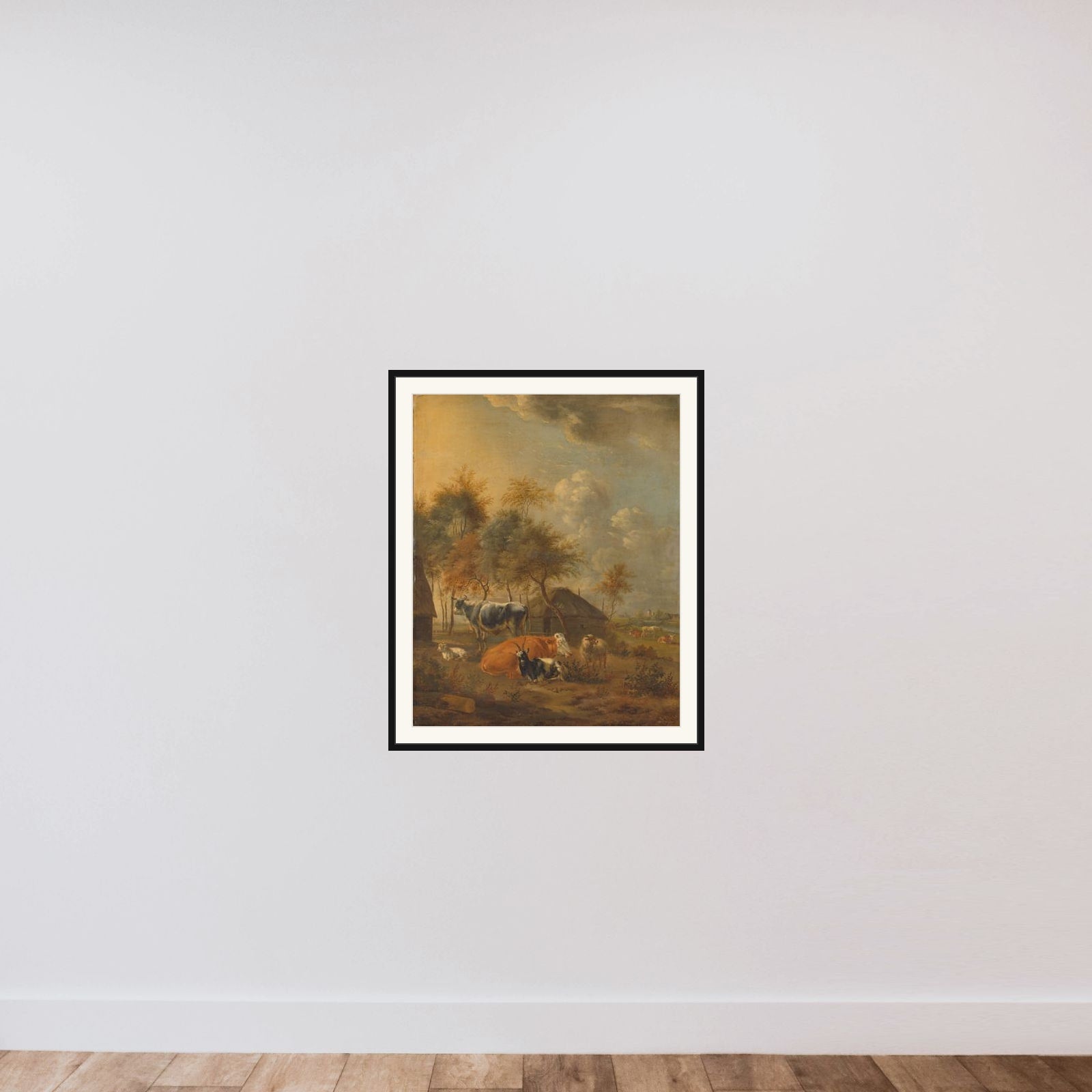 Landscape with Animals framed — shown to scale