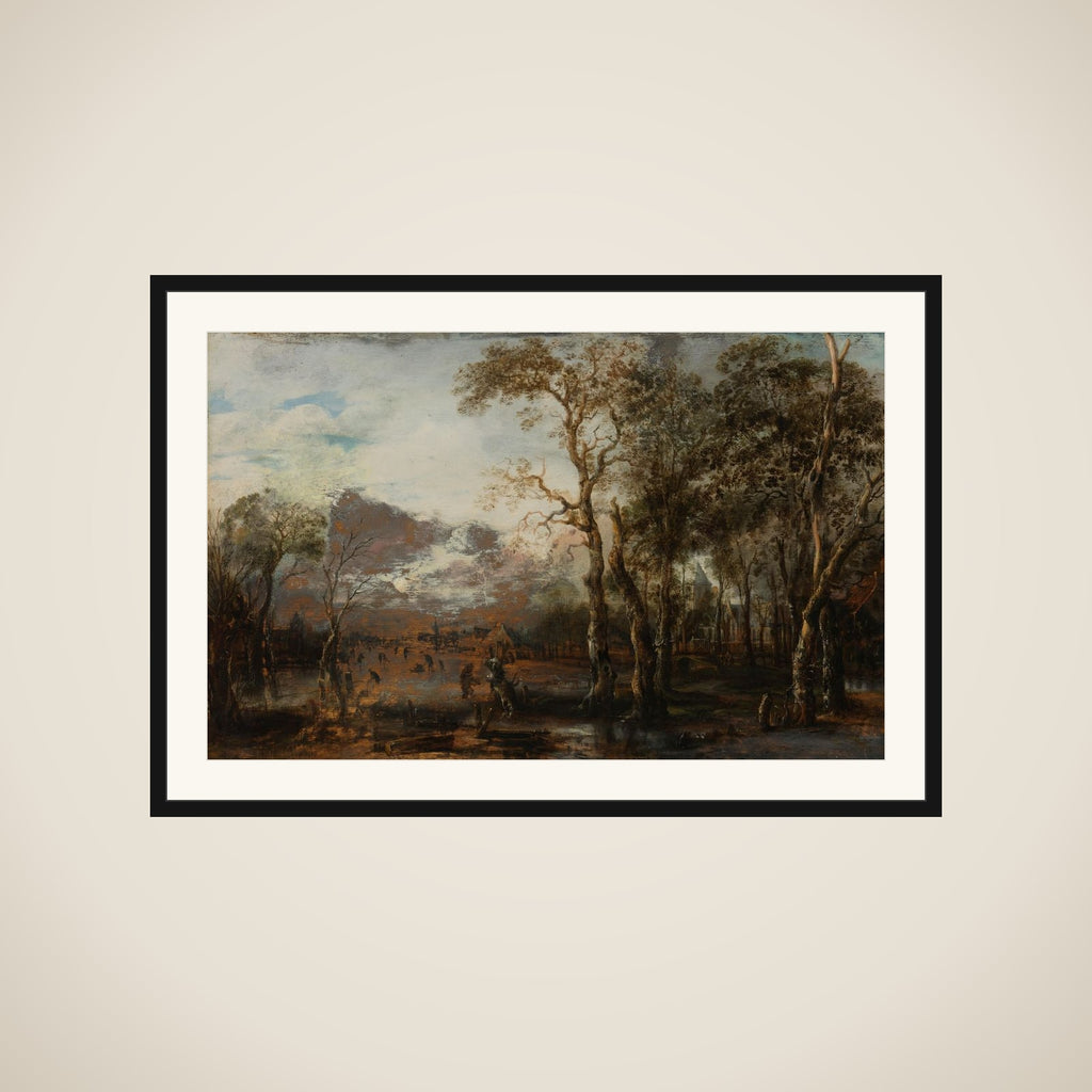 Wooded Landscape with Hunter/Winter Landscape framed