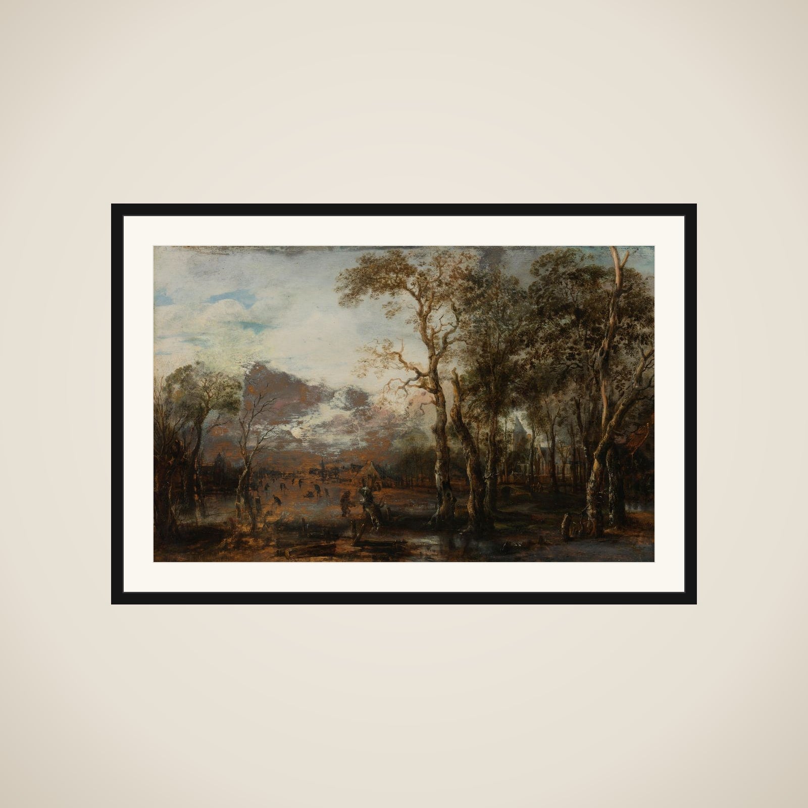Wooded Landscape with Hunter/Winter Landscape framed