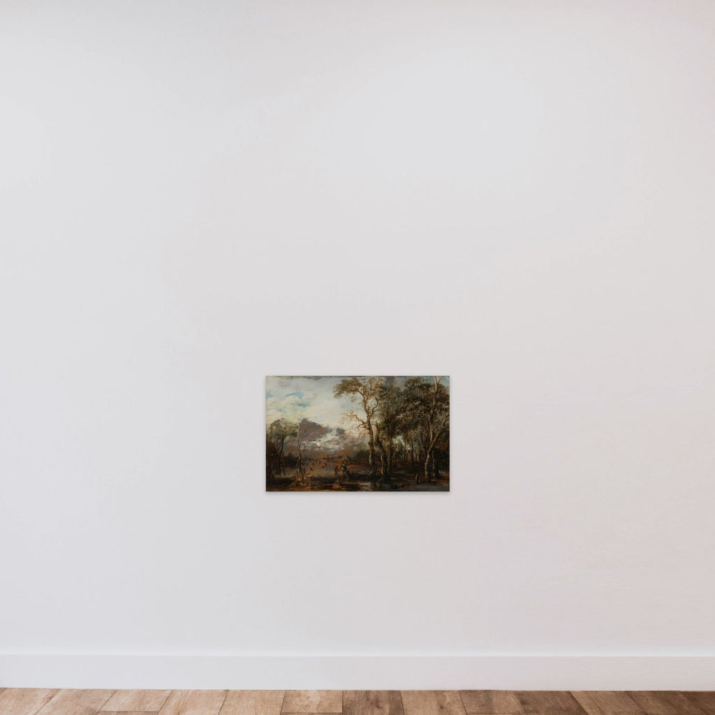 Wooded Landscape with Hunter/Winter Landscape unframed — shown to scale