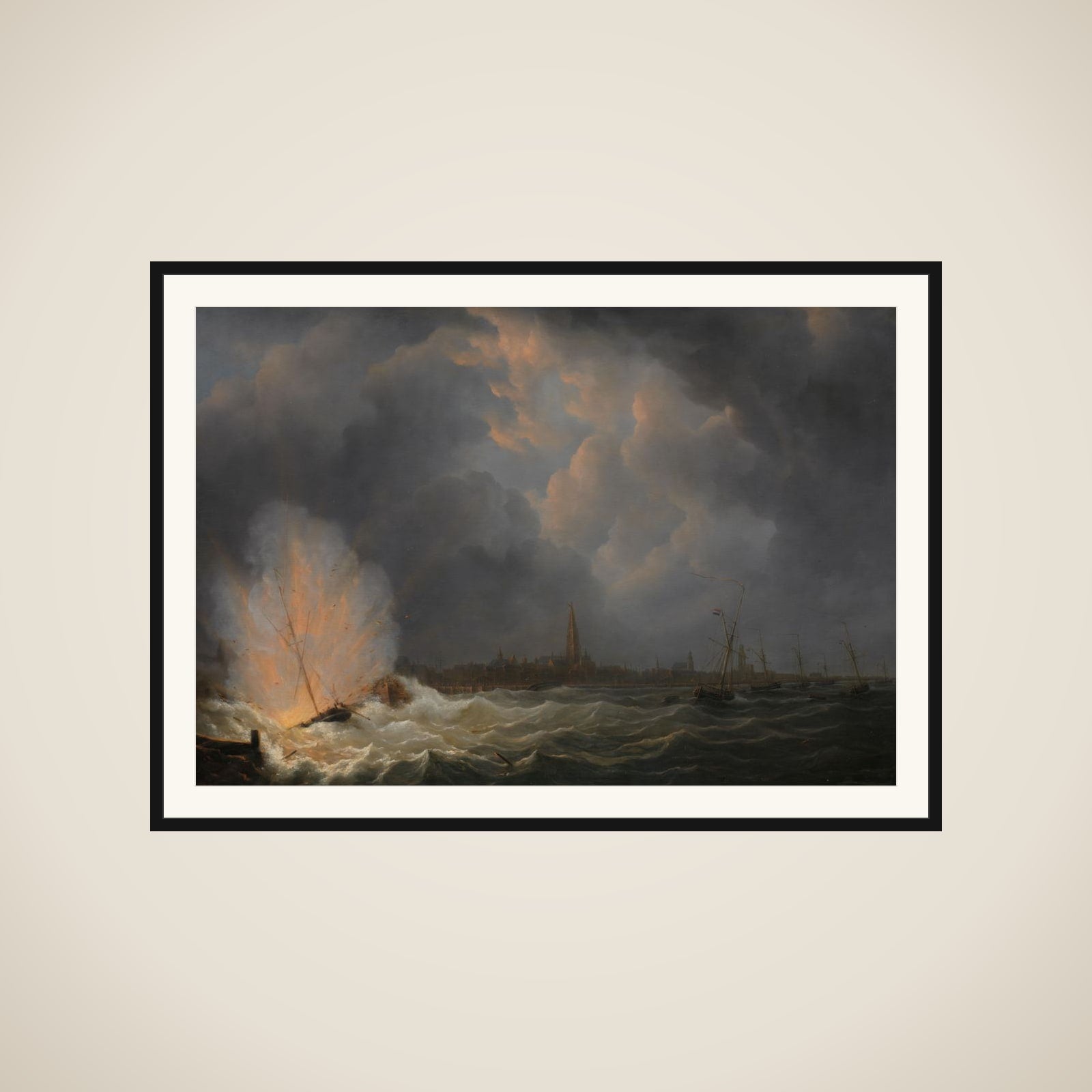 The Explosion of Gunboat nr 2, under Command of Jan van Speyk, off Antwerp, 5 February 1831 framed