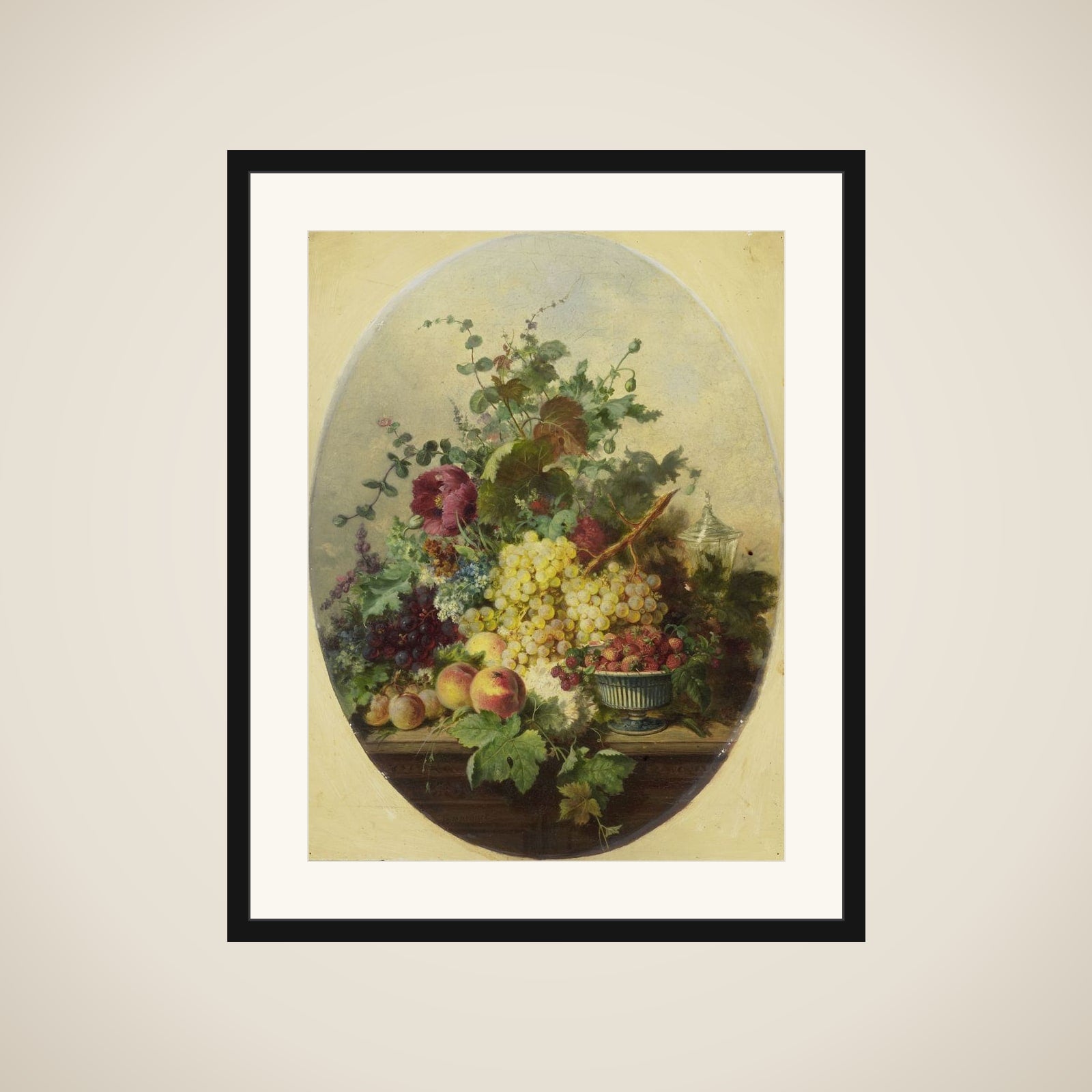 Still life with vruchten en bloemen framed