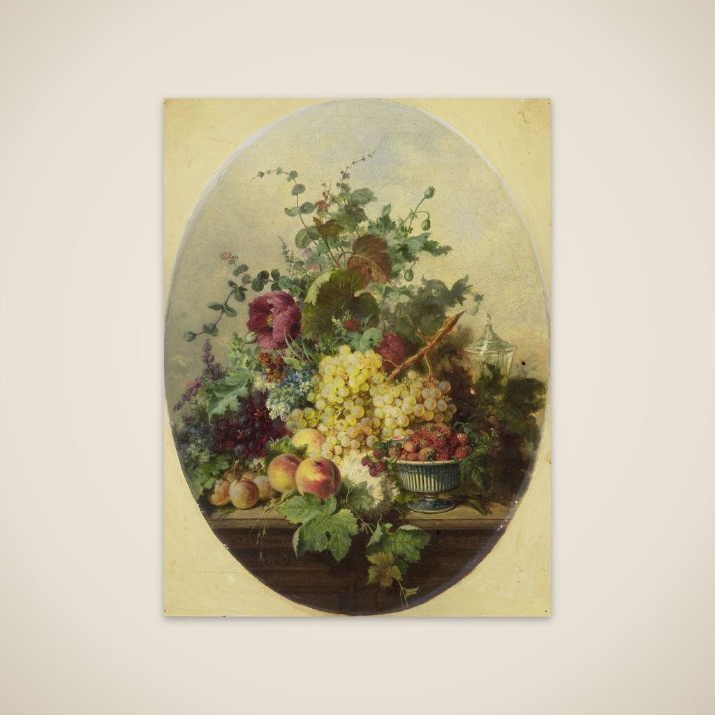 Still life with vruchten en bloemen unframed print