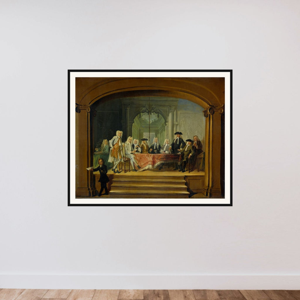Regents of the Aalmoezeniersweeshuis Orphanage in Amsterdam, 1729 framed — shown to scale