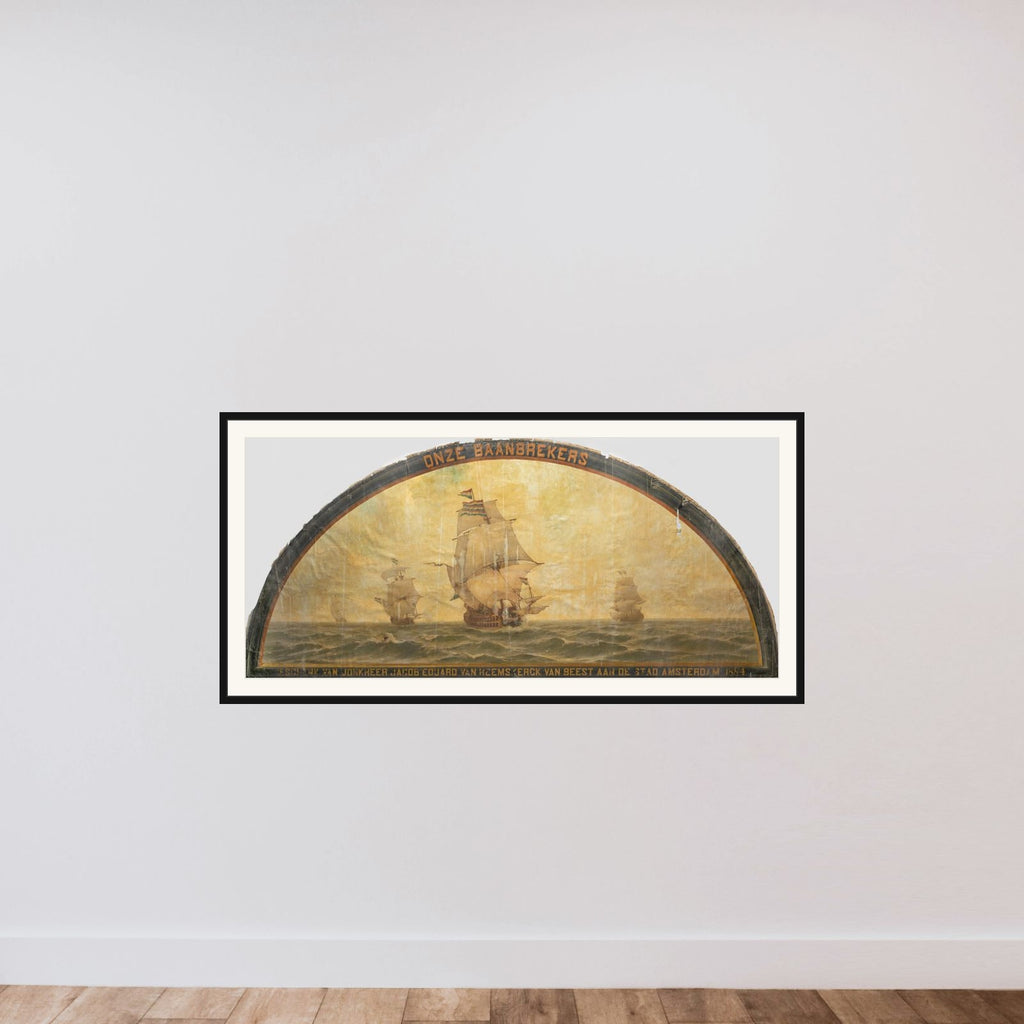'Our Pioneers': Seventeenth-Century Ships at Sea framed — shown to scale
