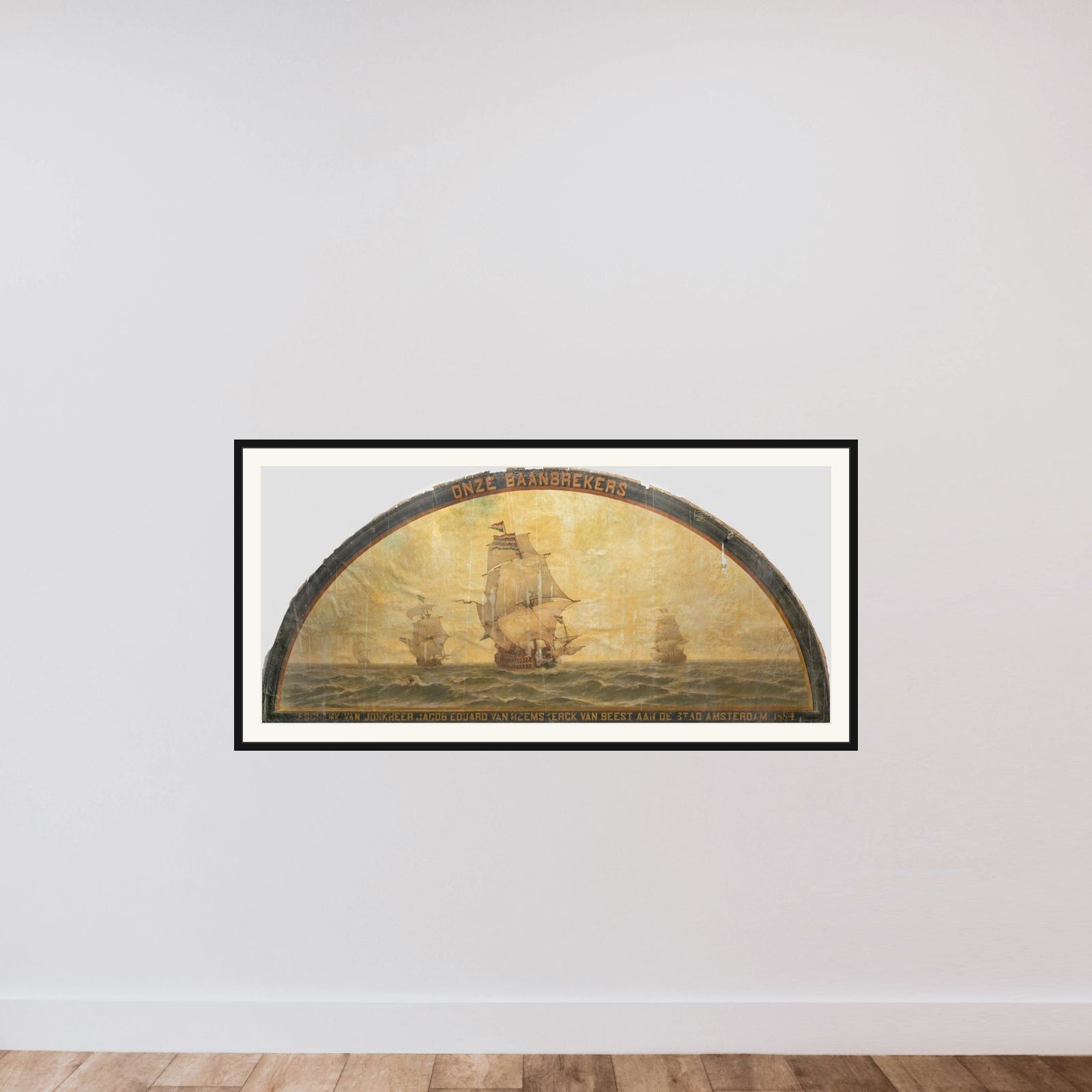 'Our Pioneers': Seventeenth-Century Ships at Sea framed — shown to scale