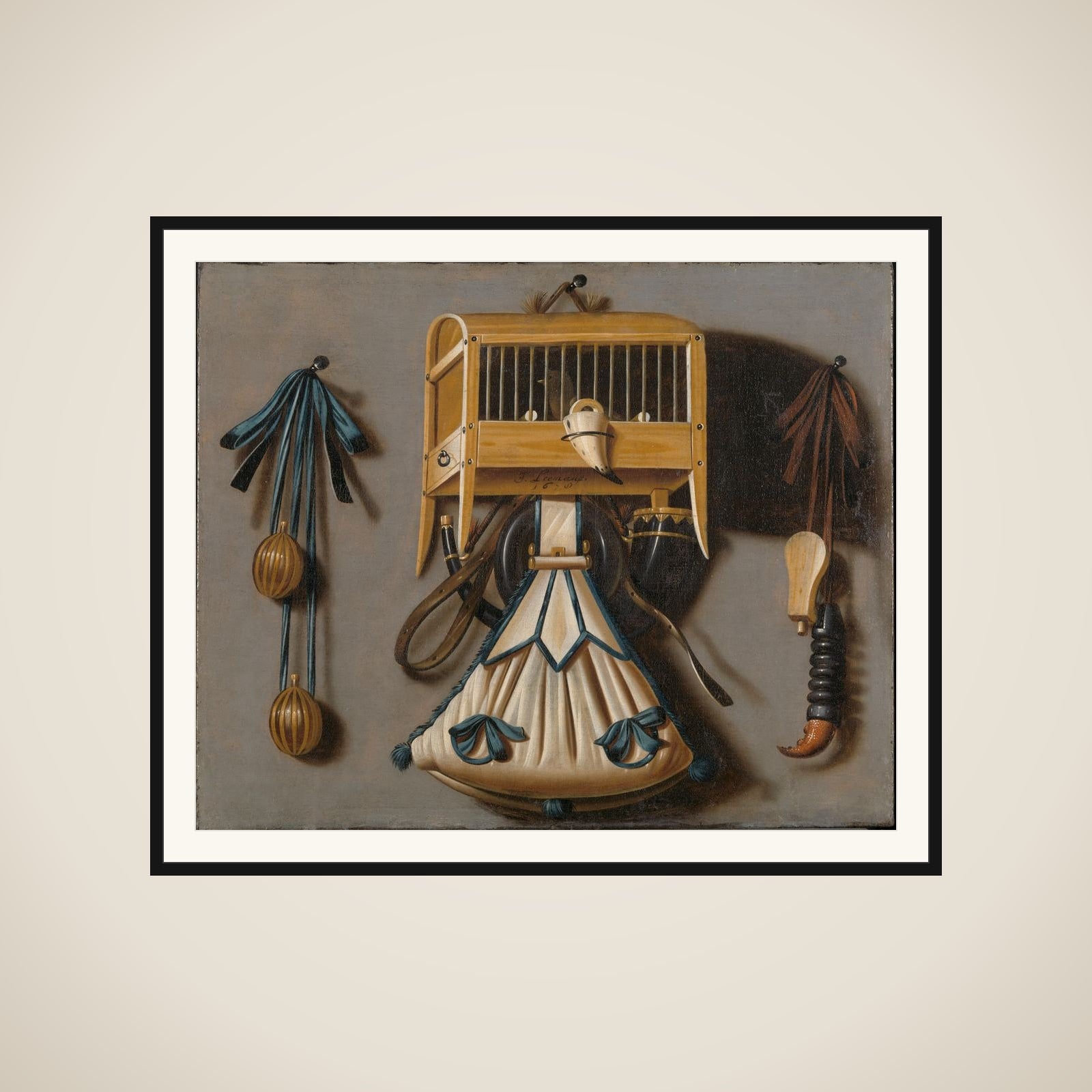 Still Life with Implements of the Hunt framed