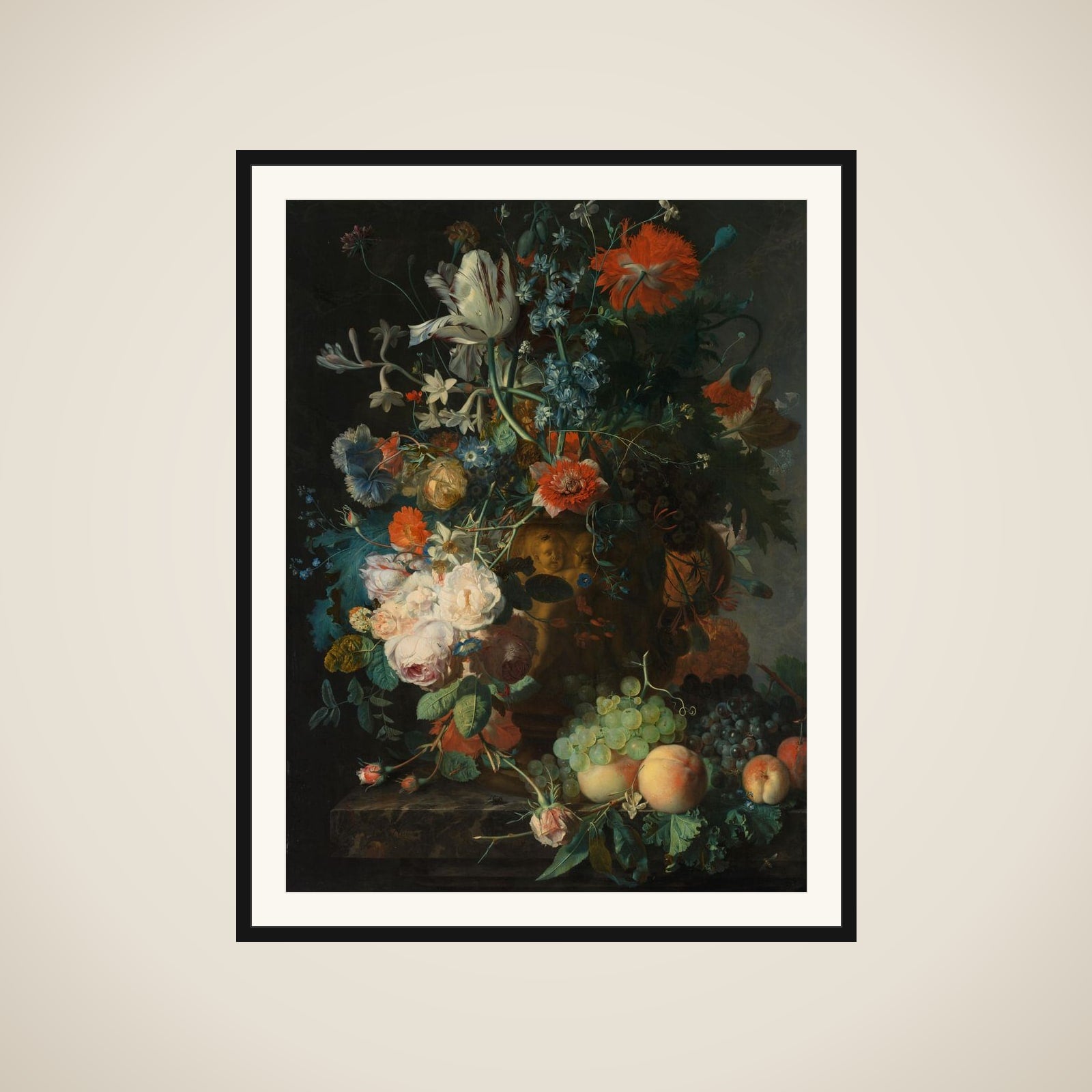Still Life with Flowers and Fruit framed