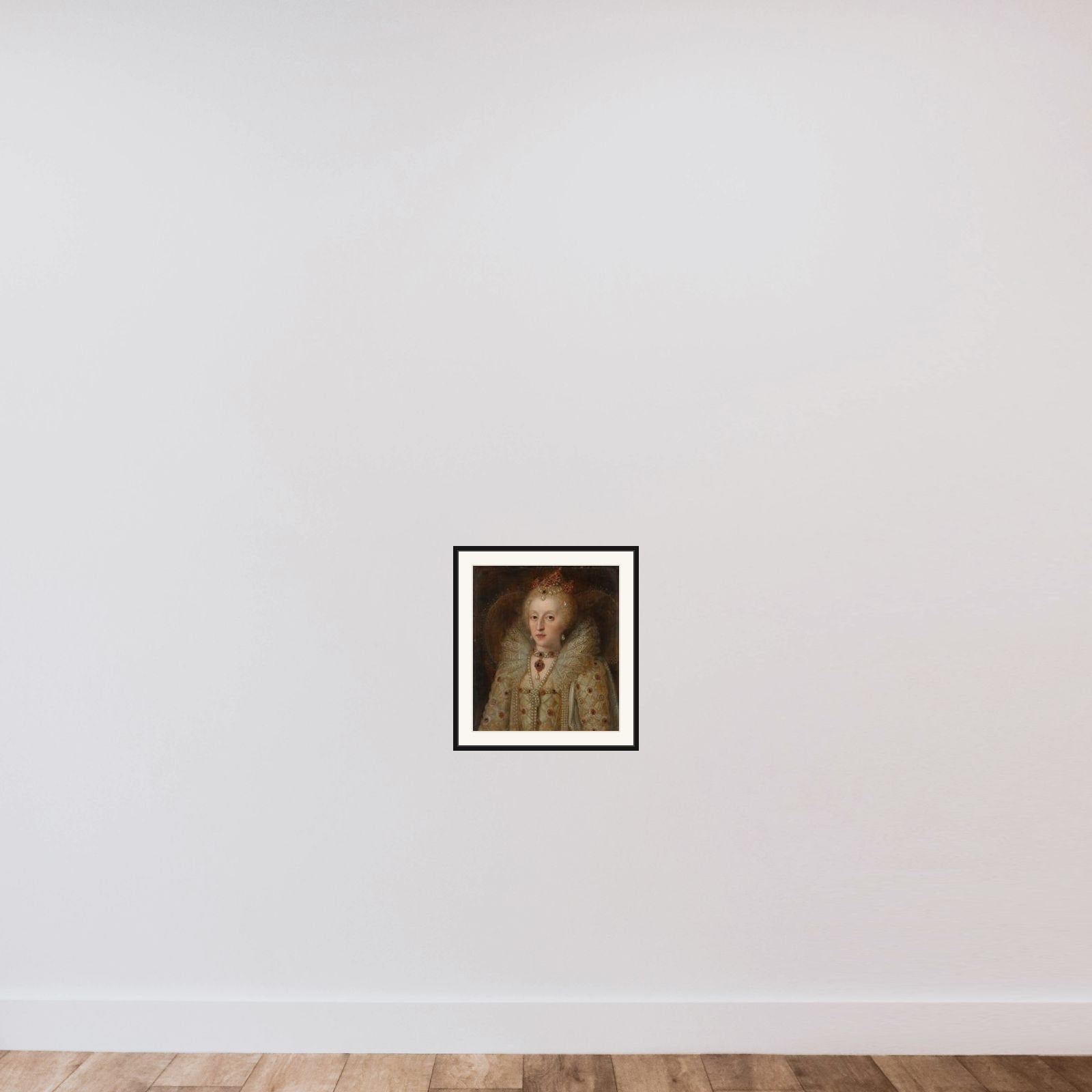 Portrait of Elizabeth I, Queen of England framed — shown to scale