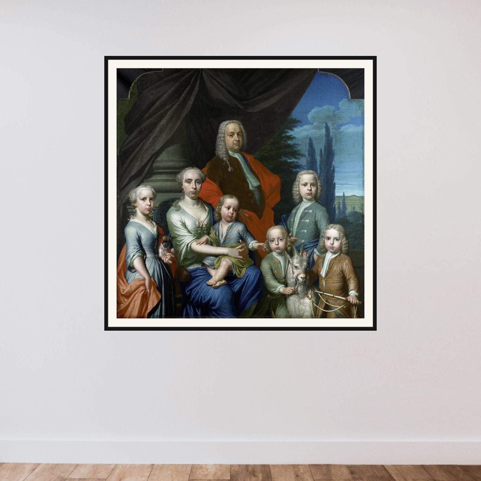 Willem Philip Kops (1695-1756), Merchant of Haarlem, with his Wife and Children framed — shown to scale