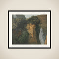 Overgrown Cliffs with a Waterfall in Italy, perhaps at Tivoli framed