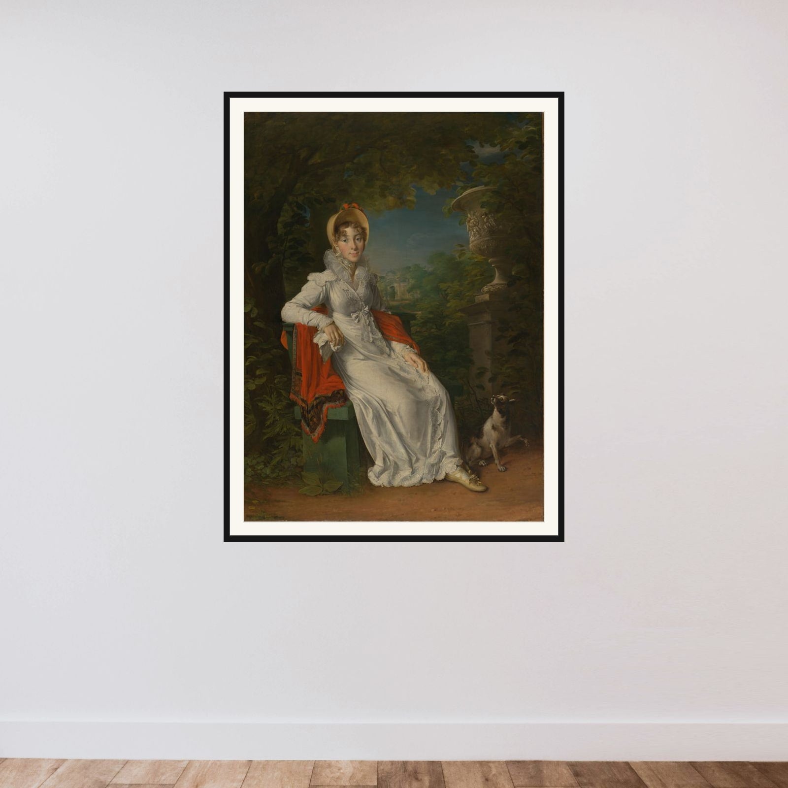 Carolina Ferdinanda Louisa of Sicily (1798-1870). Wife of Charles Ferdinand, Duc de Berry, in the Park of Bagatelle in the Bois de Boulogne (near Paris) framed — shown to scale