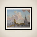View of the Tower called Jan Roodenpoortstoren and the Singel Canal in Amsterdam framed