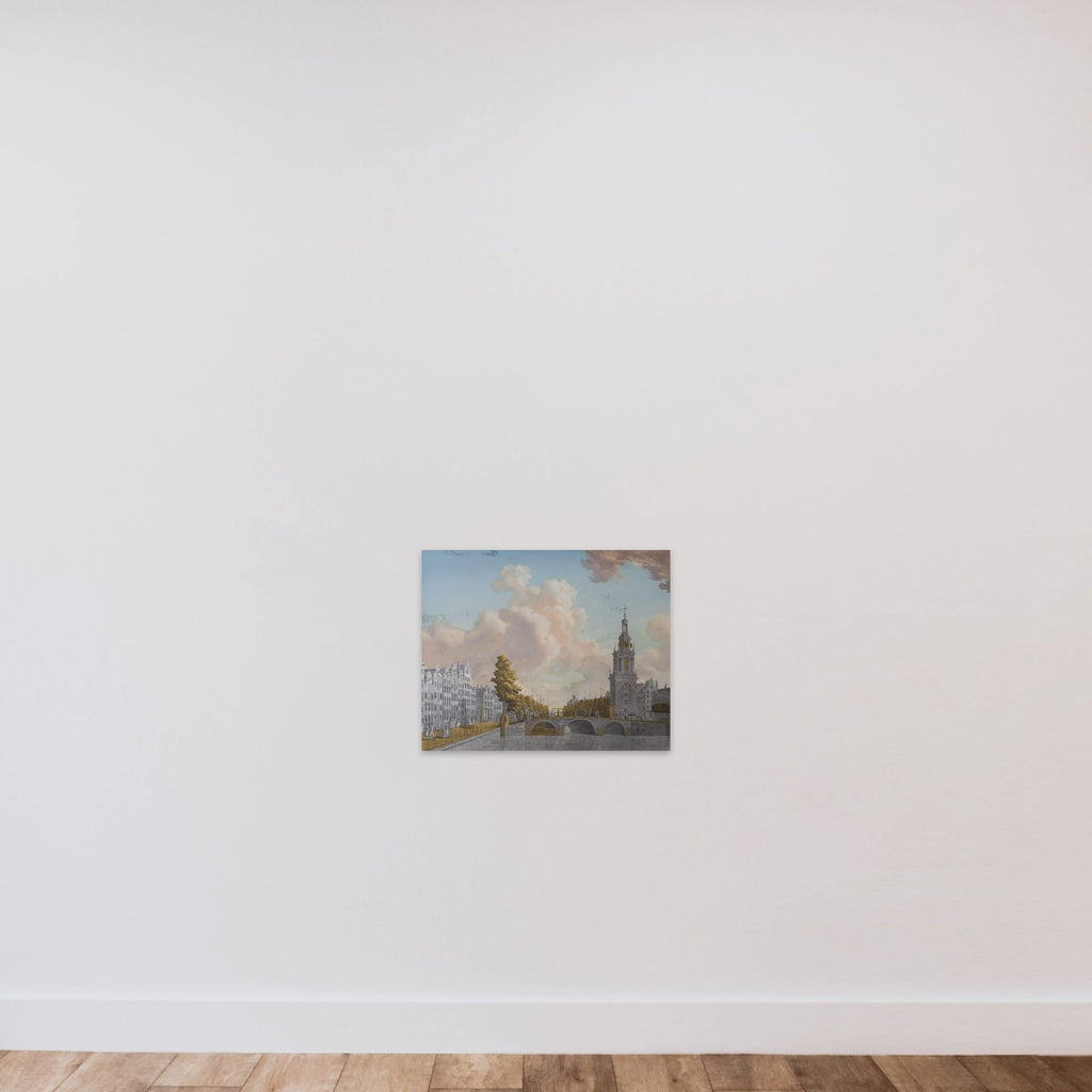View of the Tower called Jan Roodenpoortstoren and the Singel Canal in Amsterdam unframed — shown to scale