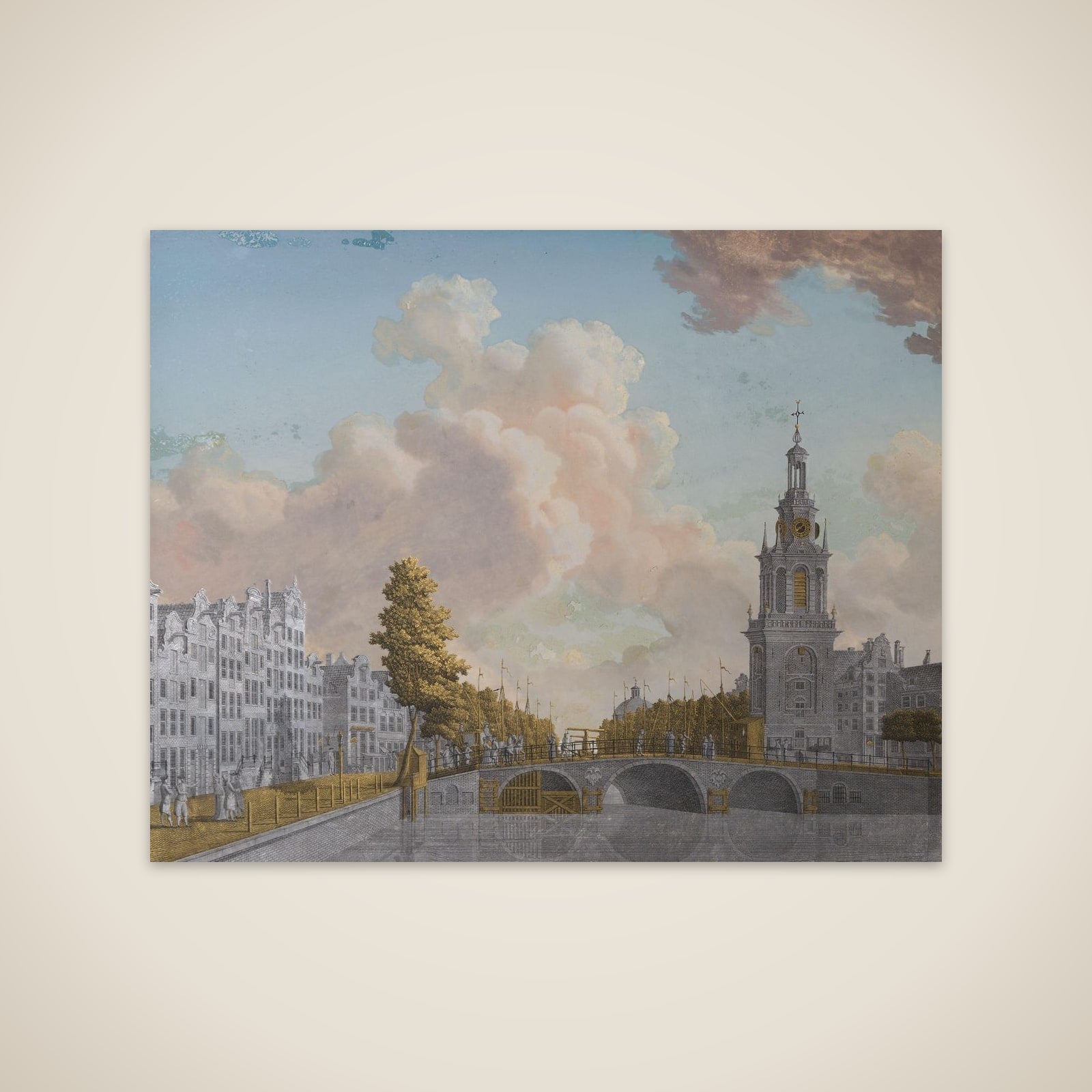 View of the Tower called Jan Roodenpoortstoren and the Singel Canal in Amsterdam unframed print