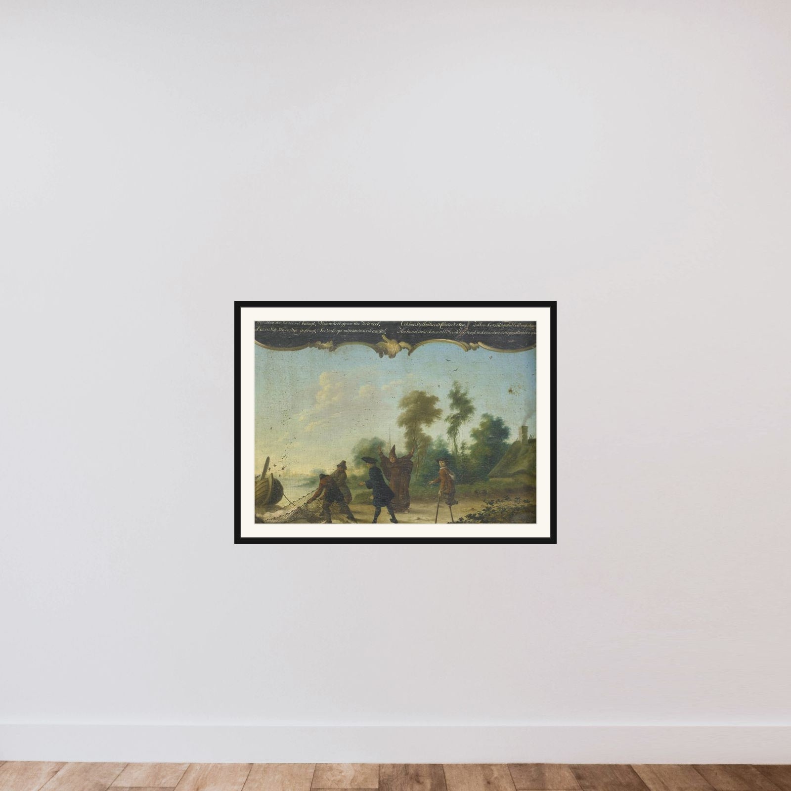 Allegory of Free Love: A Gentleman, a Monk and a Beggar Speaking with two Fishermen who Have Caught a Woman in a Net framed — shown to scale