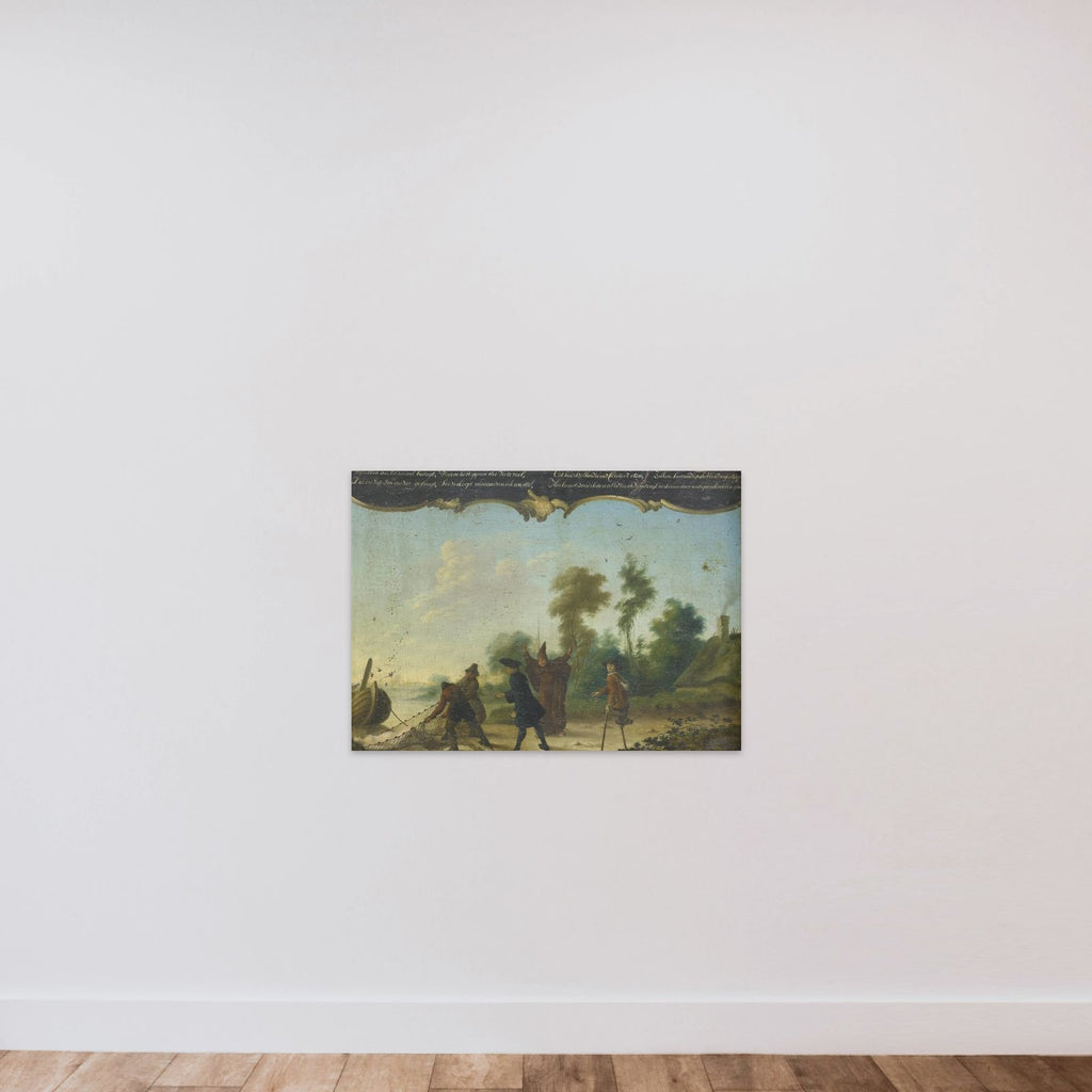 Allegory of Free Love: A Gentleman, a Monk and a Beggar Speaking with two Fishermen who Have Caught a Woman in a Net unframed — shown to scale