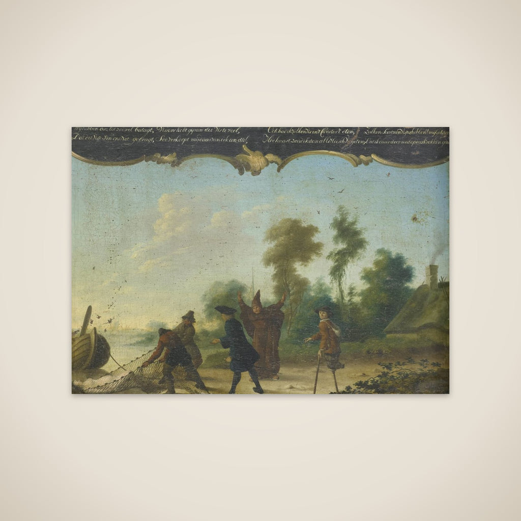 Allegory of Free Love: A Gentleman, a Monk and a Beggar Speaking with two Fishermen who Have Caught a Woman in a Net unframed print