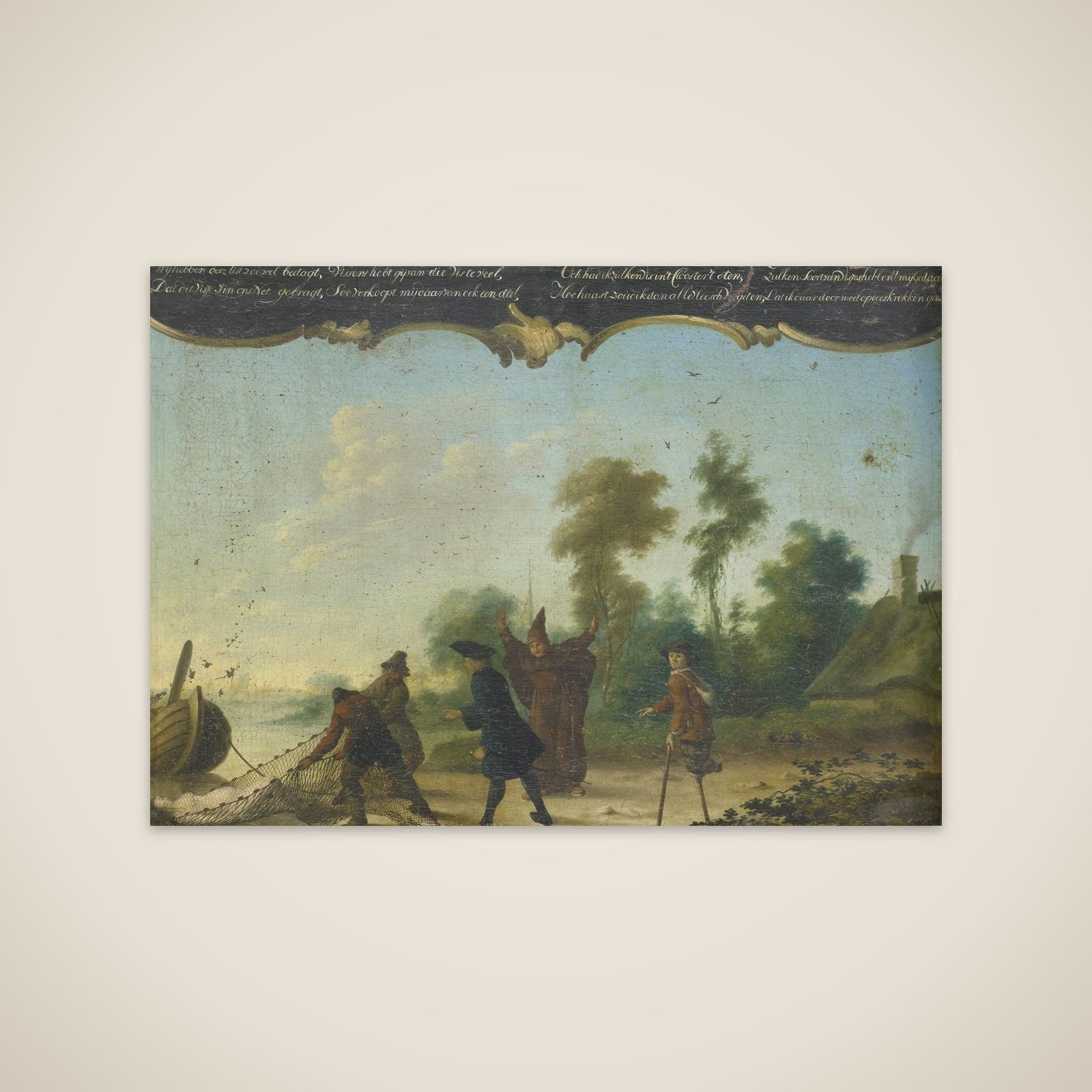 Allegory of Free Love: A Gentleman, a Monk and a Beggar Speaking with two Fishermen who Have Caught a Woman in a Net unframed print