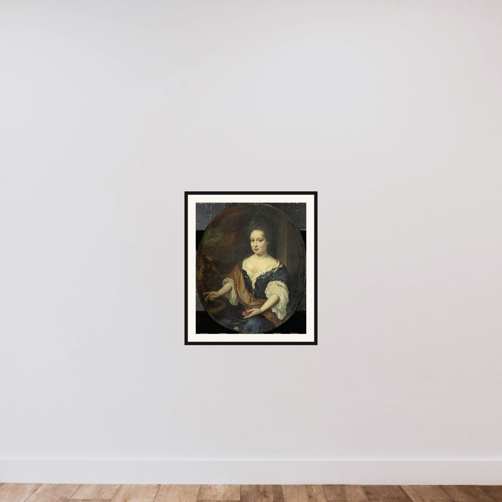 Judith Allijn (d 1702), Wife of Harmen Lijnslager framed — shown to scale