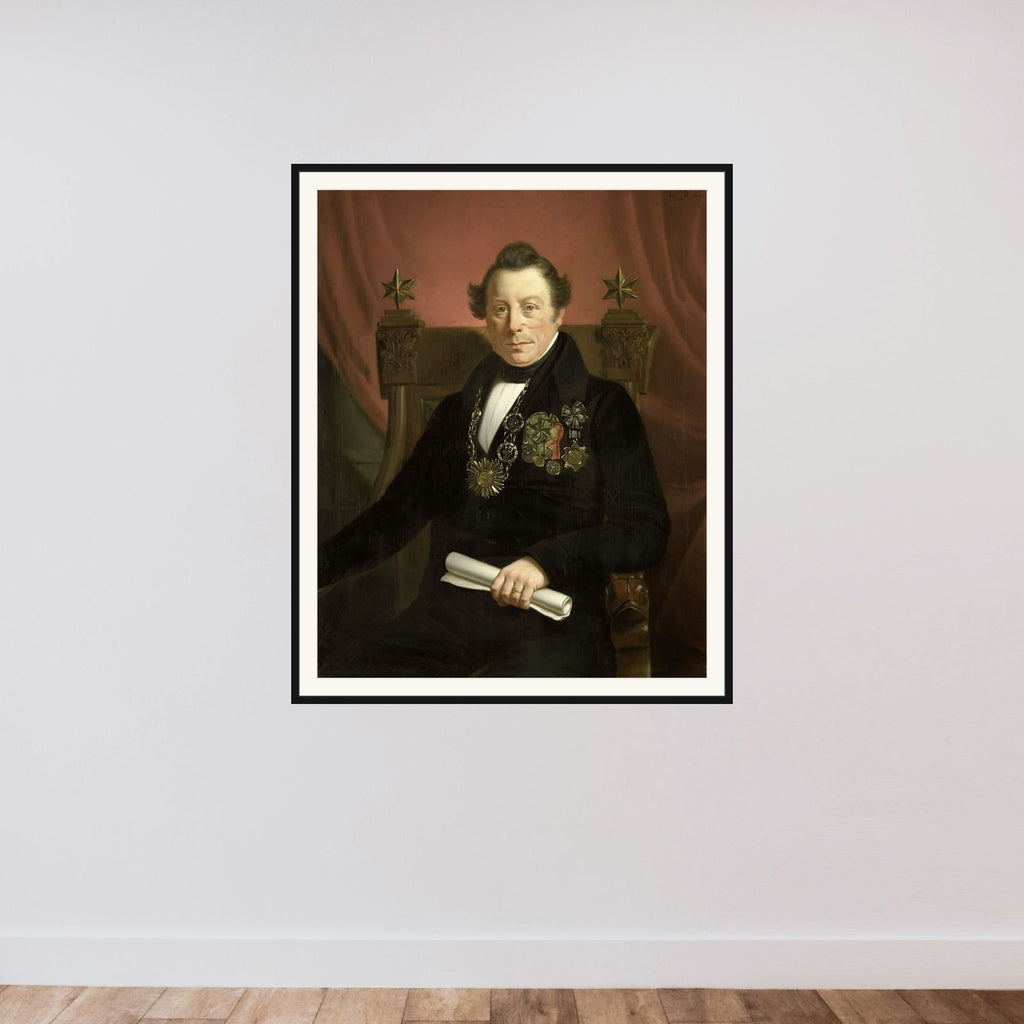 Portrait of Coenraad van Hulst, Actor, as President of the Arts-Promoting Company VW in Amsterdam (so named after the founders Casper Vreedenberg and Jan van Well) framed — shown to scale