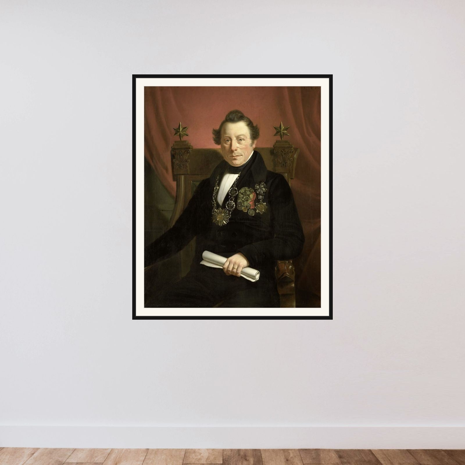 Portrait of Coenraad van Hulst, Actor, as President of the Arts-Promoting Company VW in Amsterdam (so named after the founders Casper Vreedenberg and Jan van Well) framed — shown to scale